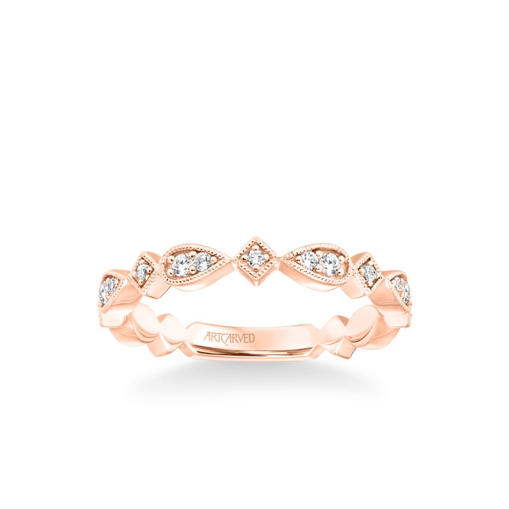Stackable Band with Diamond and Milgrain Accented Multi-Shape Design