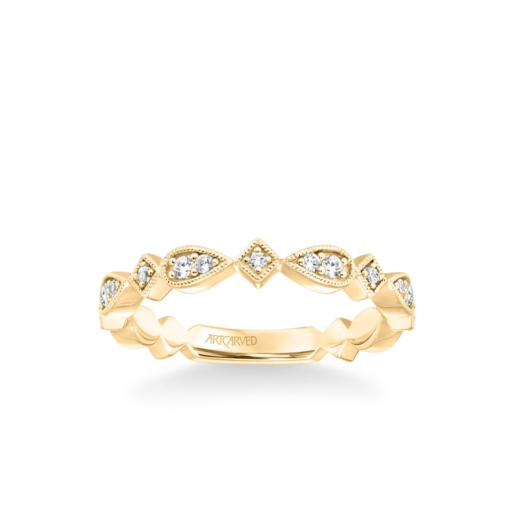 Stackable Band with Diamond and Milgrain Accented Multi-Shape Design