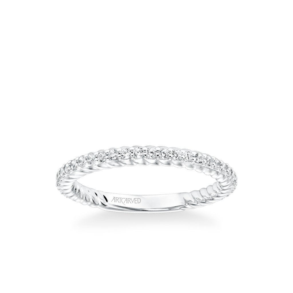 Stackable Band with Diamonds and Inside Rope Pattern