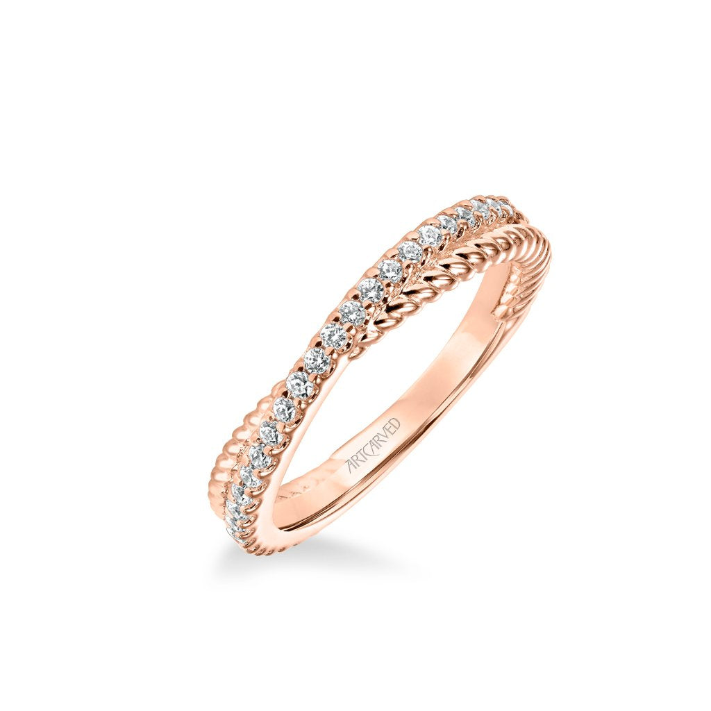 Stackable Band with Diamond and Rope "X" Design