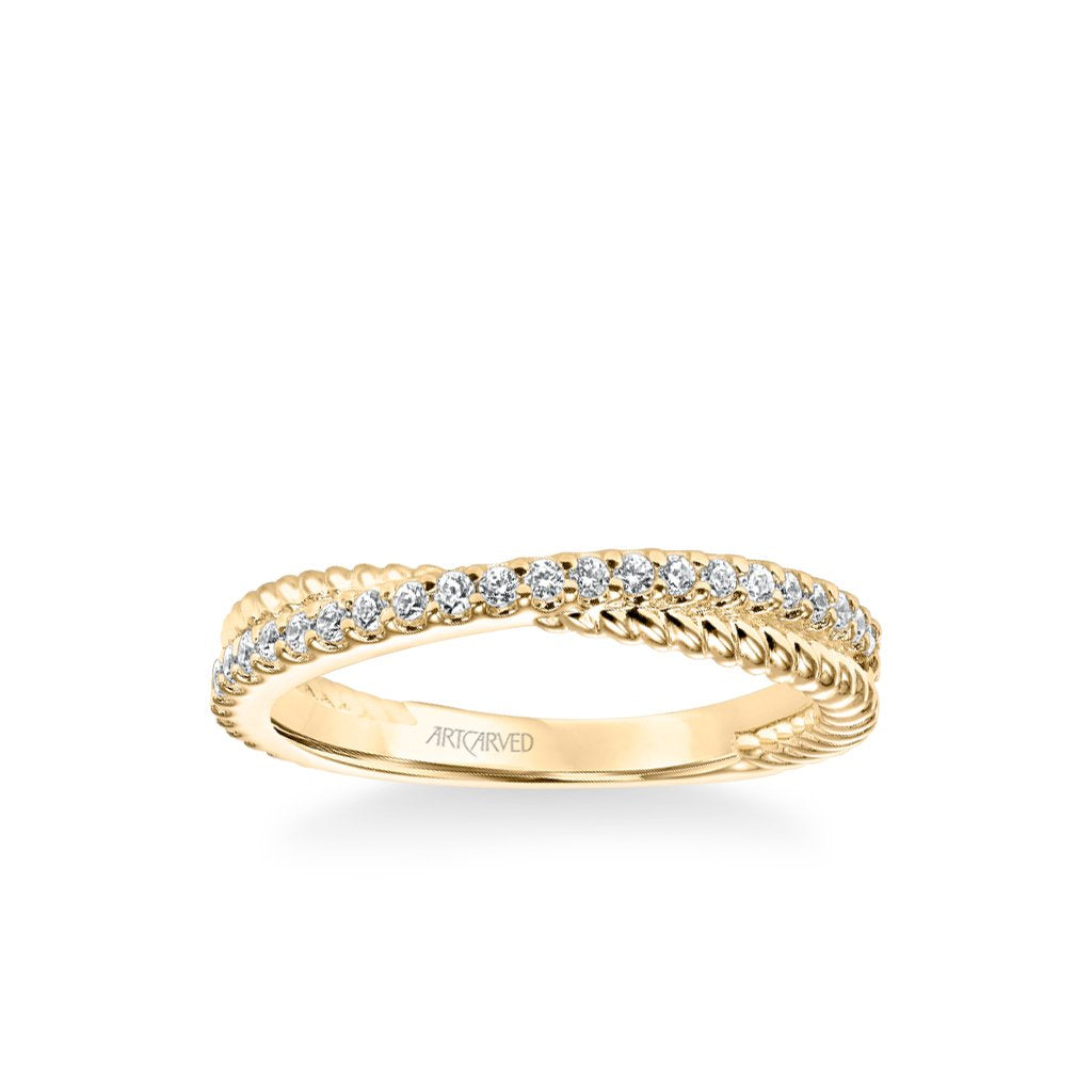 Stackable Band with Diamond and Rope "X" Design
