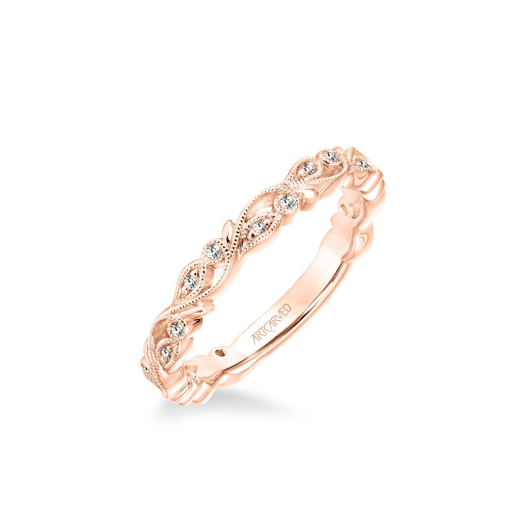 Stackable Band with Diamond and Milgrain Floral Design