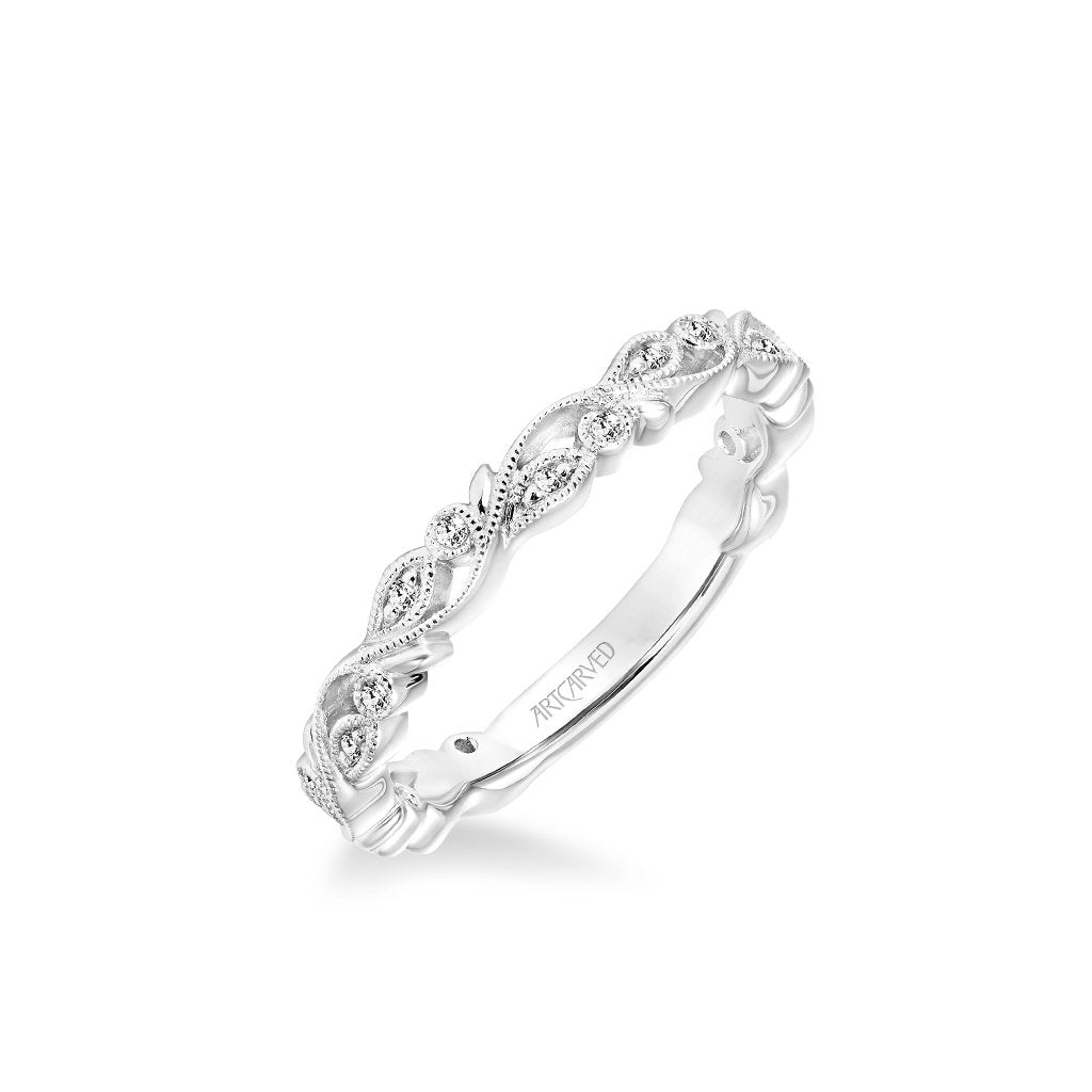 Stackable Band with Diamond and Milgrain Floral Design
