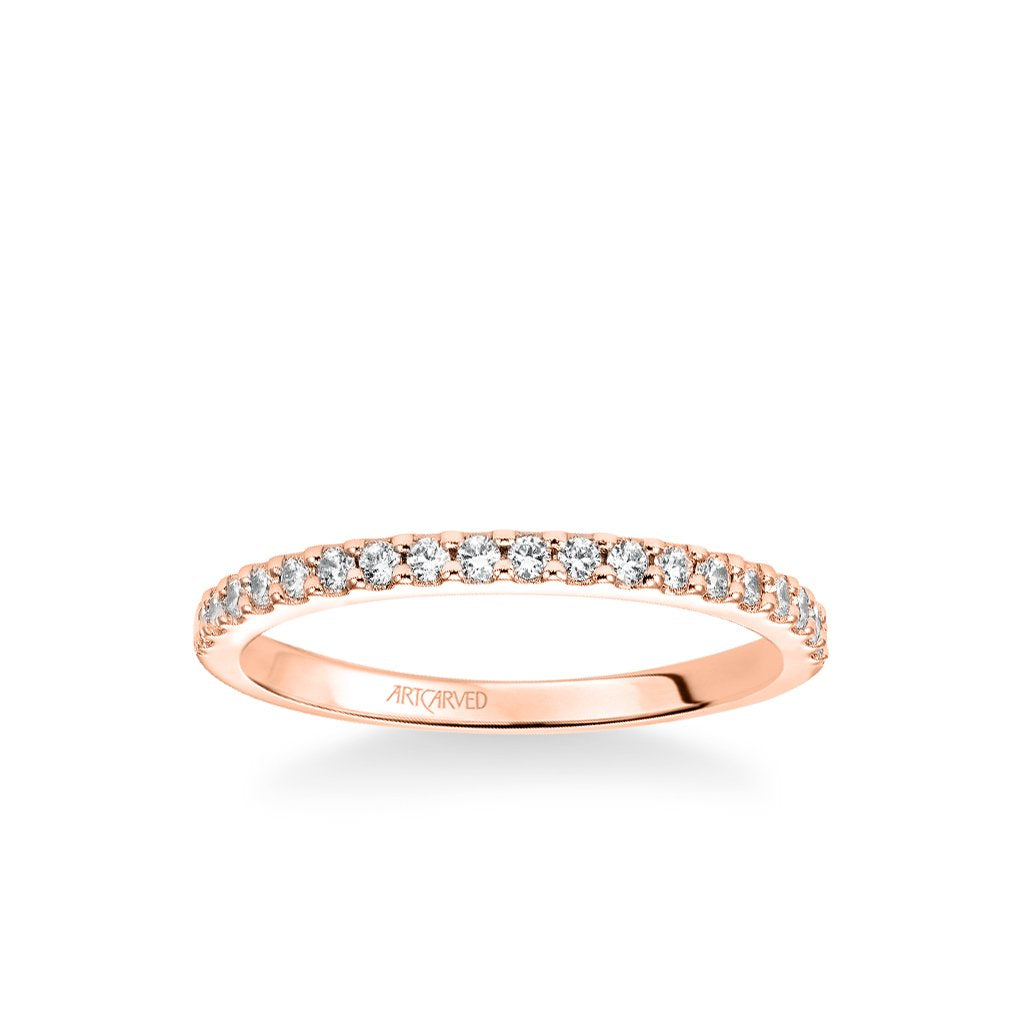 Stackable Band with Shared Prong Set Diamonds