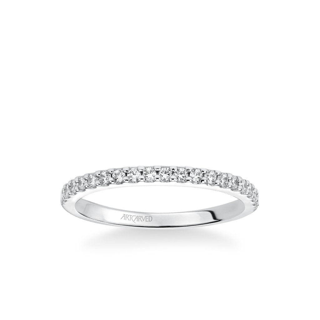 Stackable Band with Shared Prong Set Diamonds