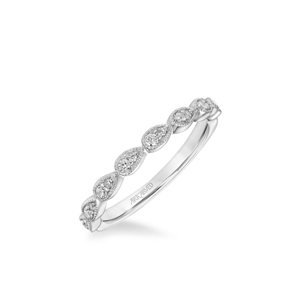 Stackable Band with Diamond and Milgrain Leaf Accents