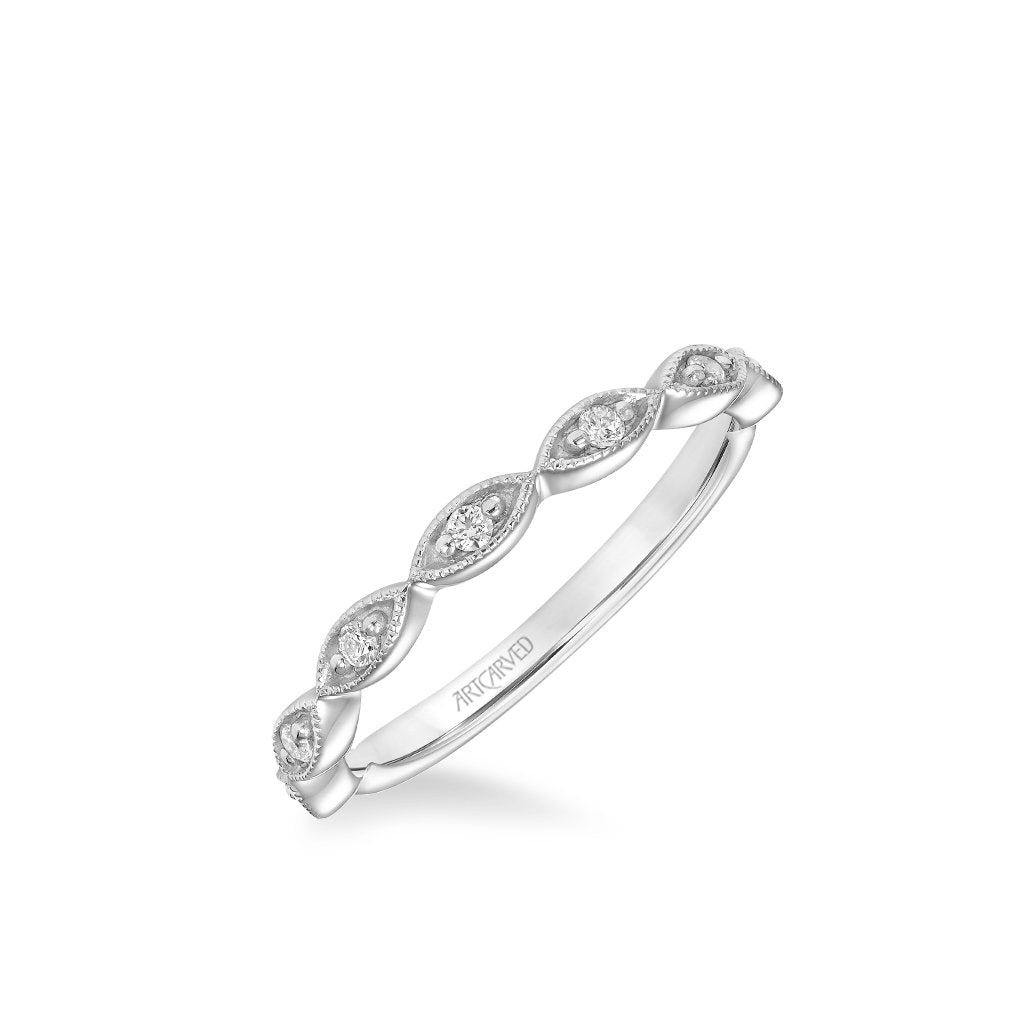 Stackable Band with Diamond and Milgrain Marquis Shape Design