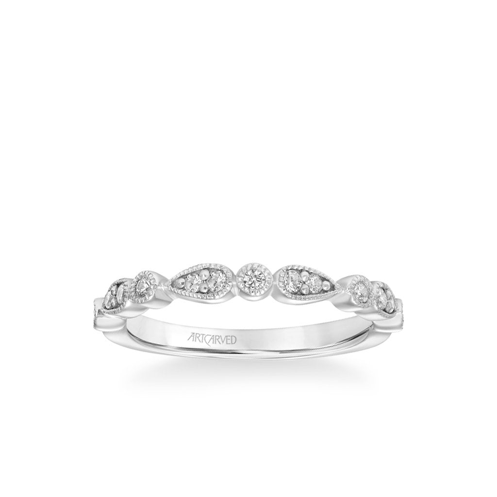 Stackable Band with Diamond and Milgrain Multi-Shape Design