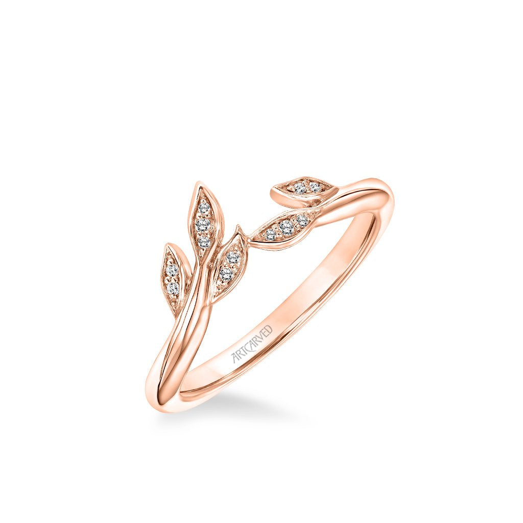 Stackable Polished Band with Diamond Petal Accents