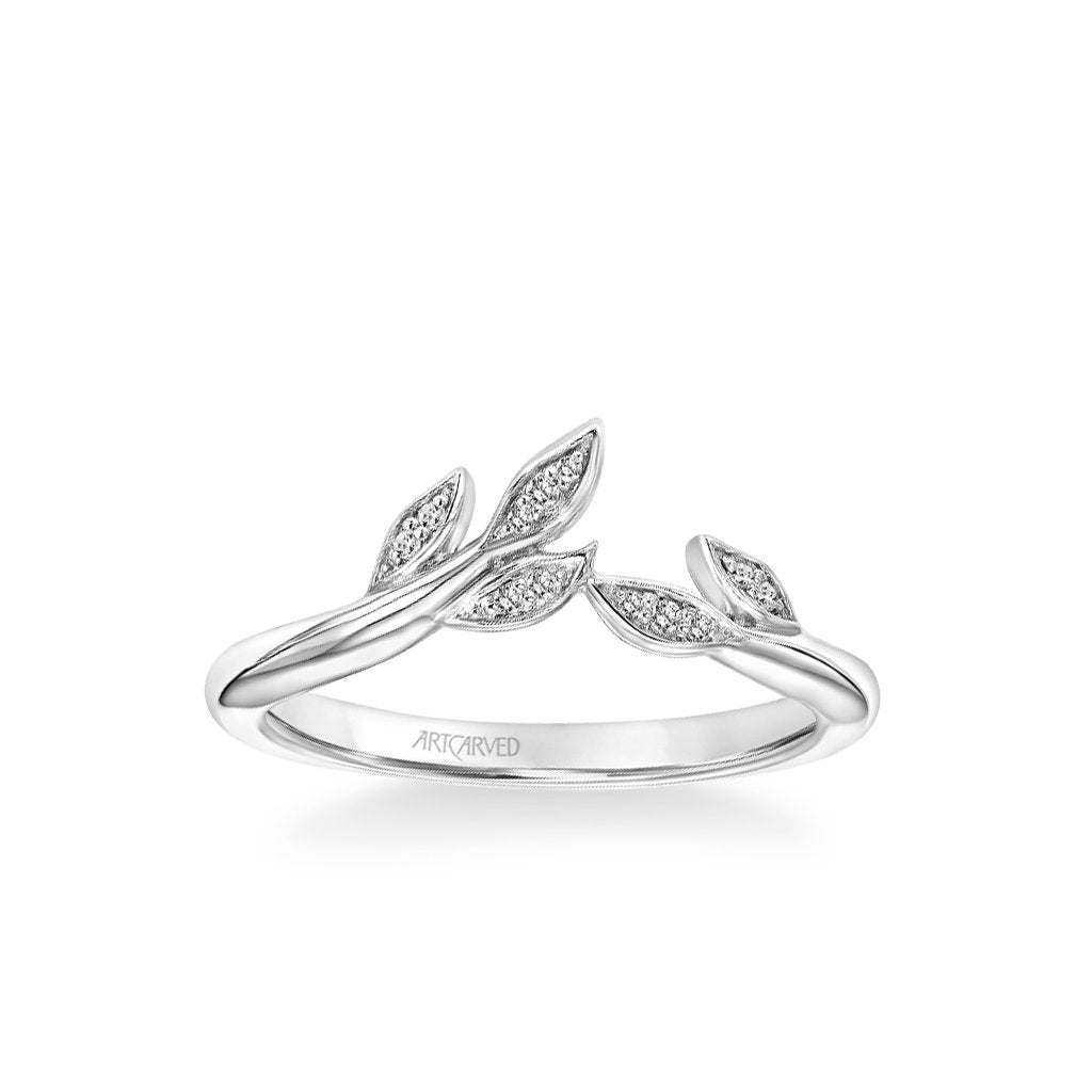 Stackable Polished Band with Diamond Petal Accents
