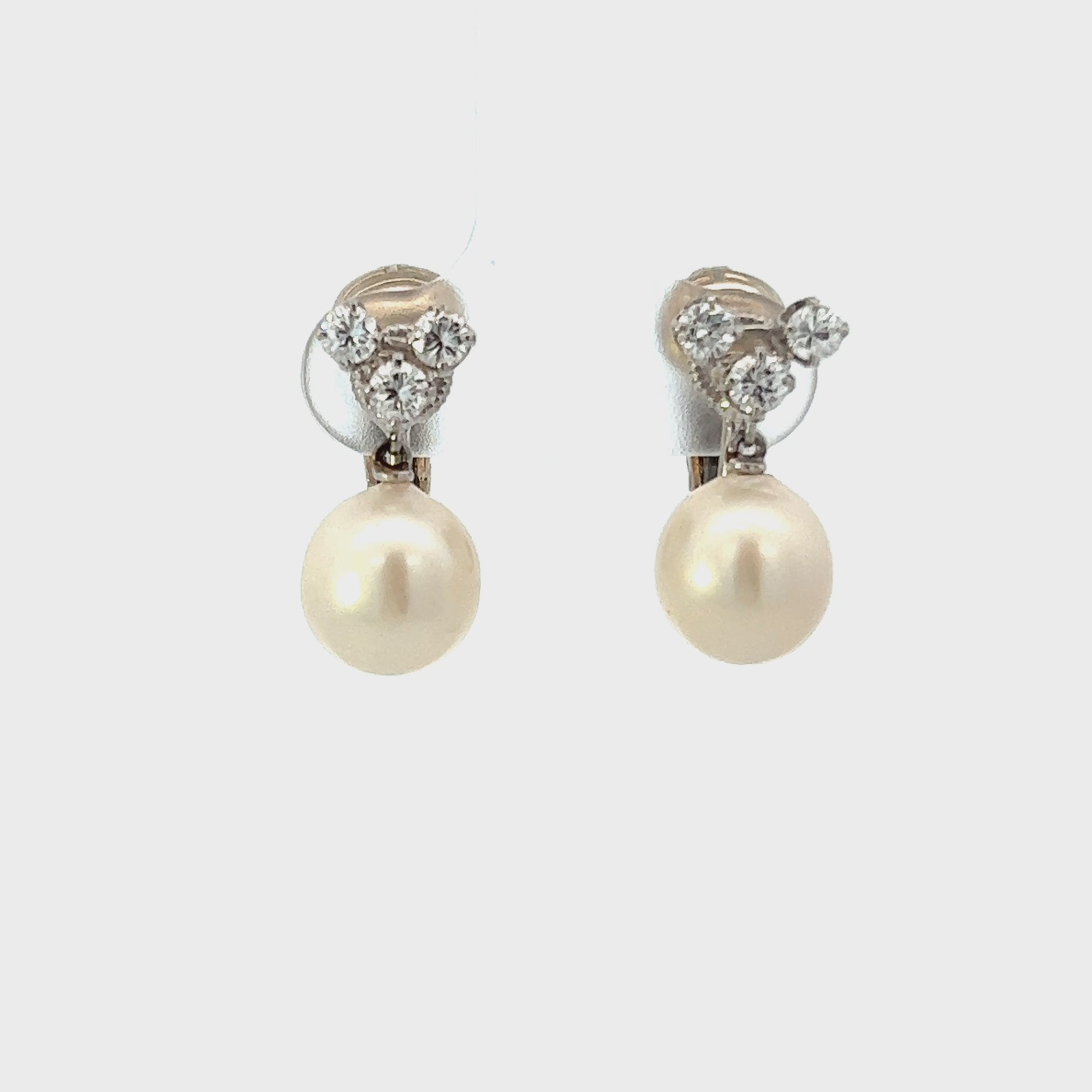 Vintage 14KT White Gold Pearl And Diamond Earrings