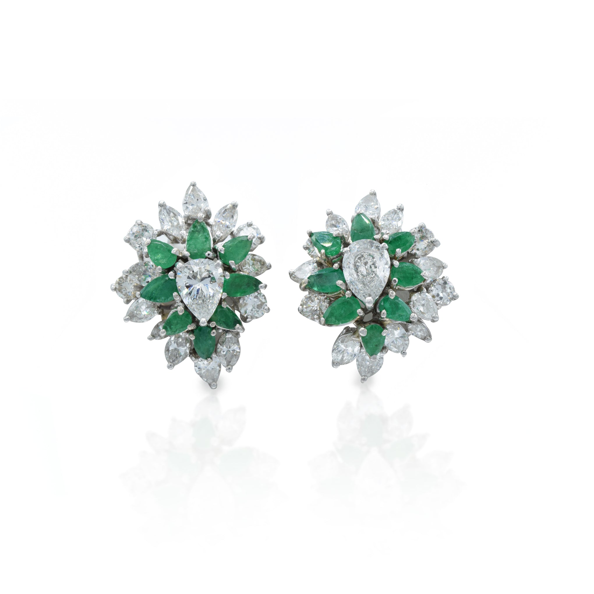 Estate Platinum Diamond 7.22ct and Emerald Earrings
