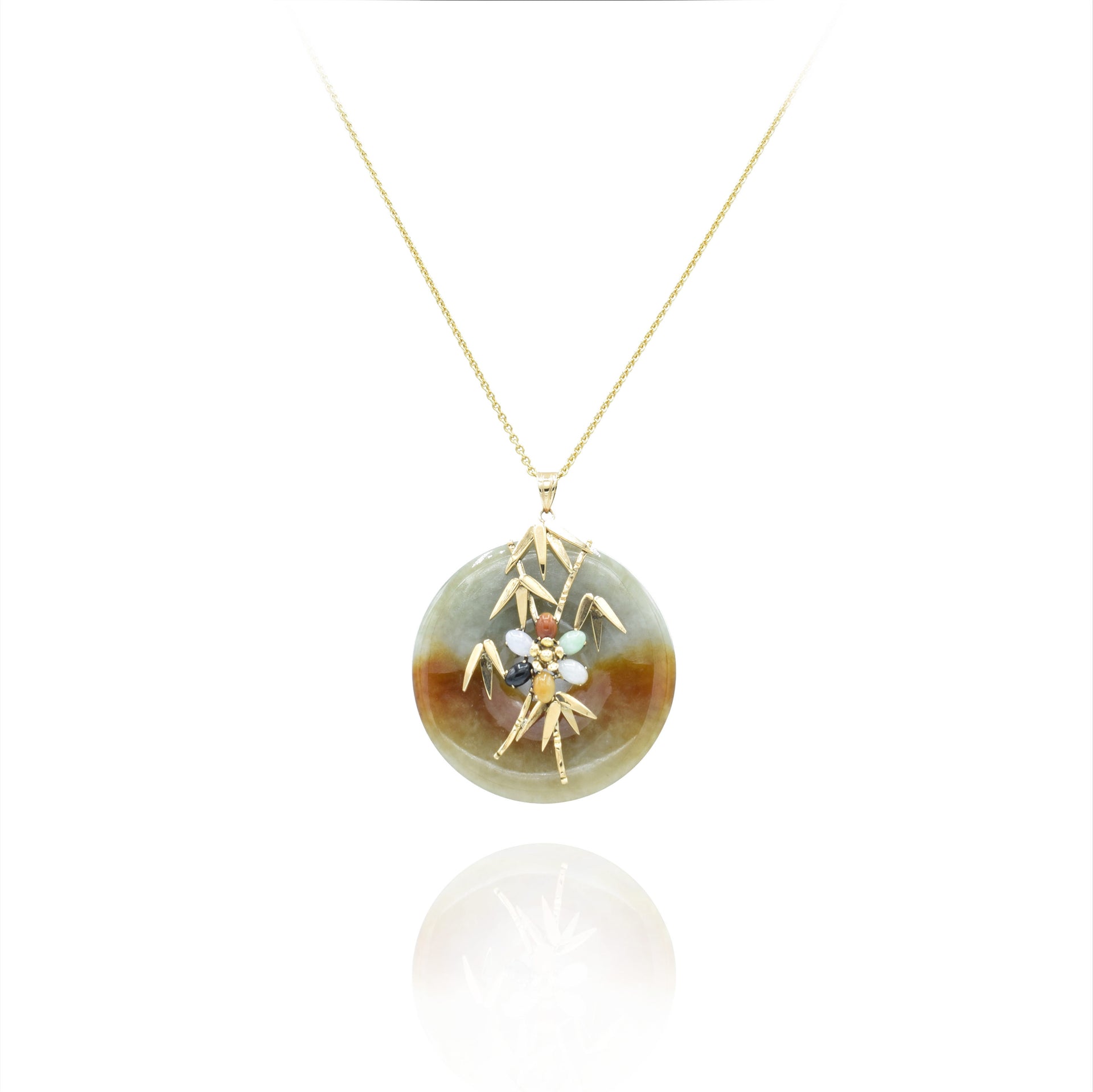 Estate 14KT Yellow Gold Genuine Multi-Colored Jade Disc Necklace