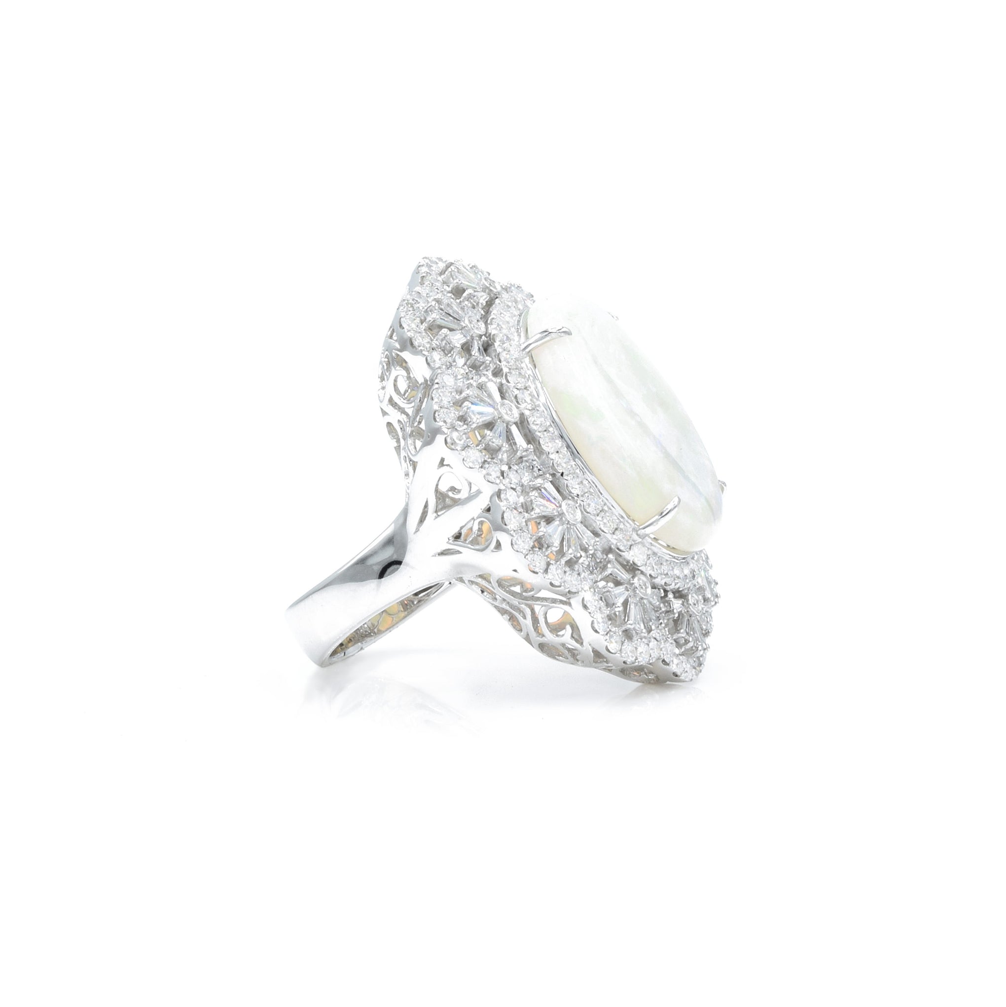 18kt White Gold Opal Center Ring with Diamonds