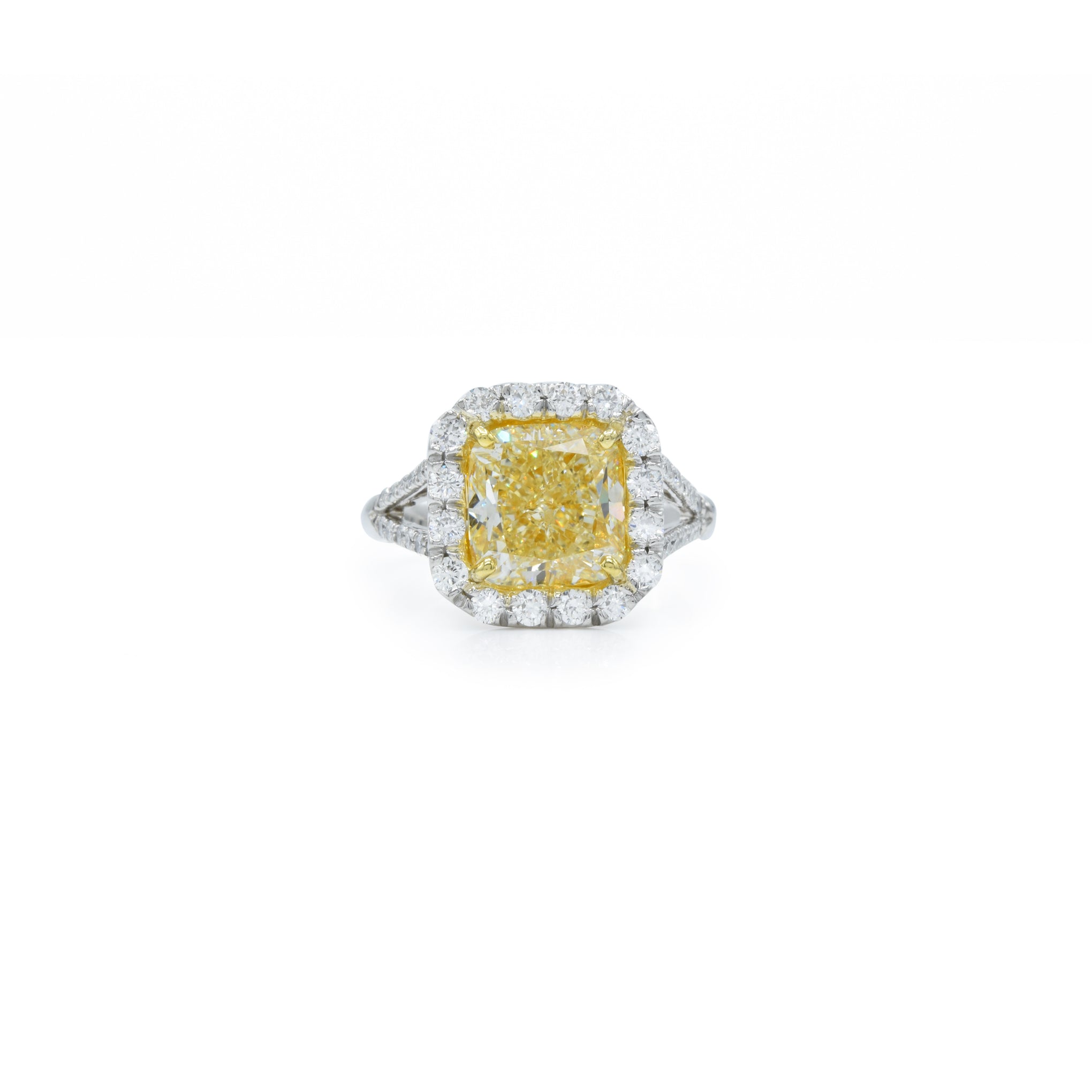 18KT Gold Platinum Fancy Yellow Diamond White Diamond Ring