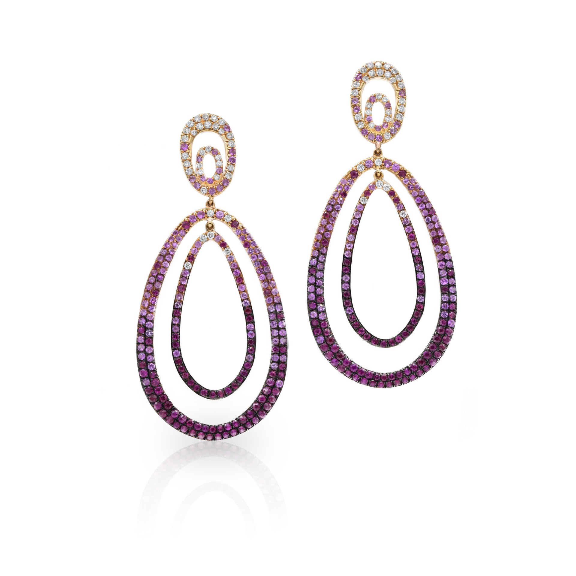18KT Rose Gold Diamond Ruby And Pink Sapphire Drop Earrings