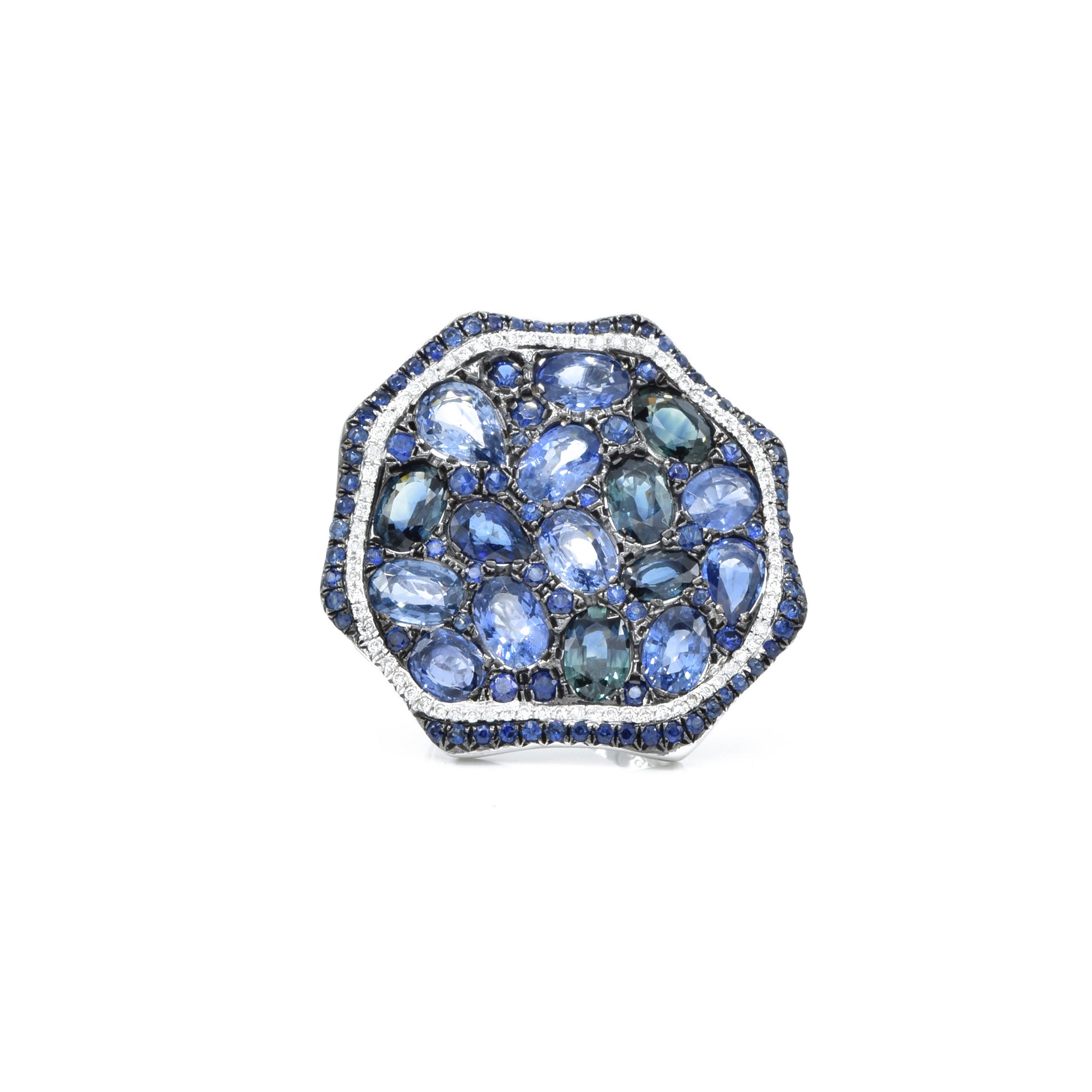18kt White Gold Multi-cut Sapphire with Diamond Free Form Ring