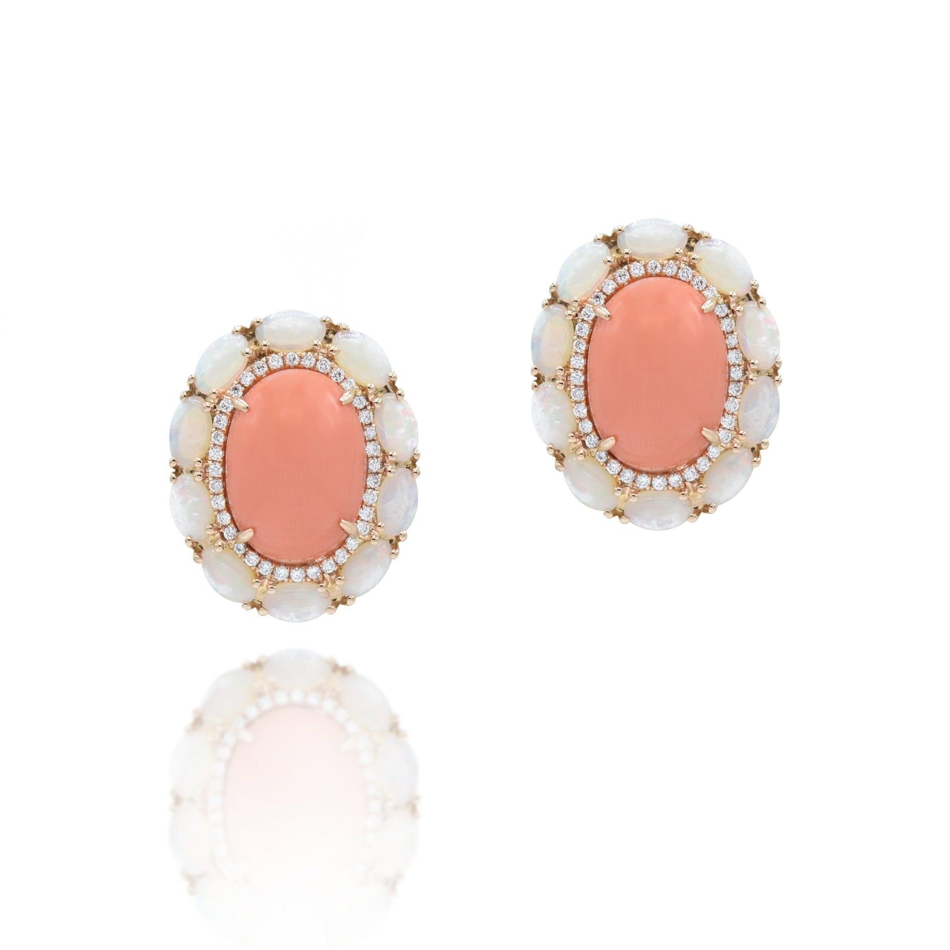 18kt Rose Gold Coral, Opal, and Diamond Earrings