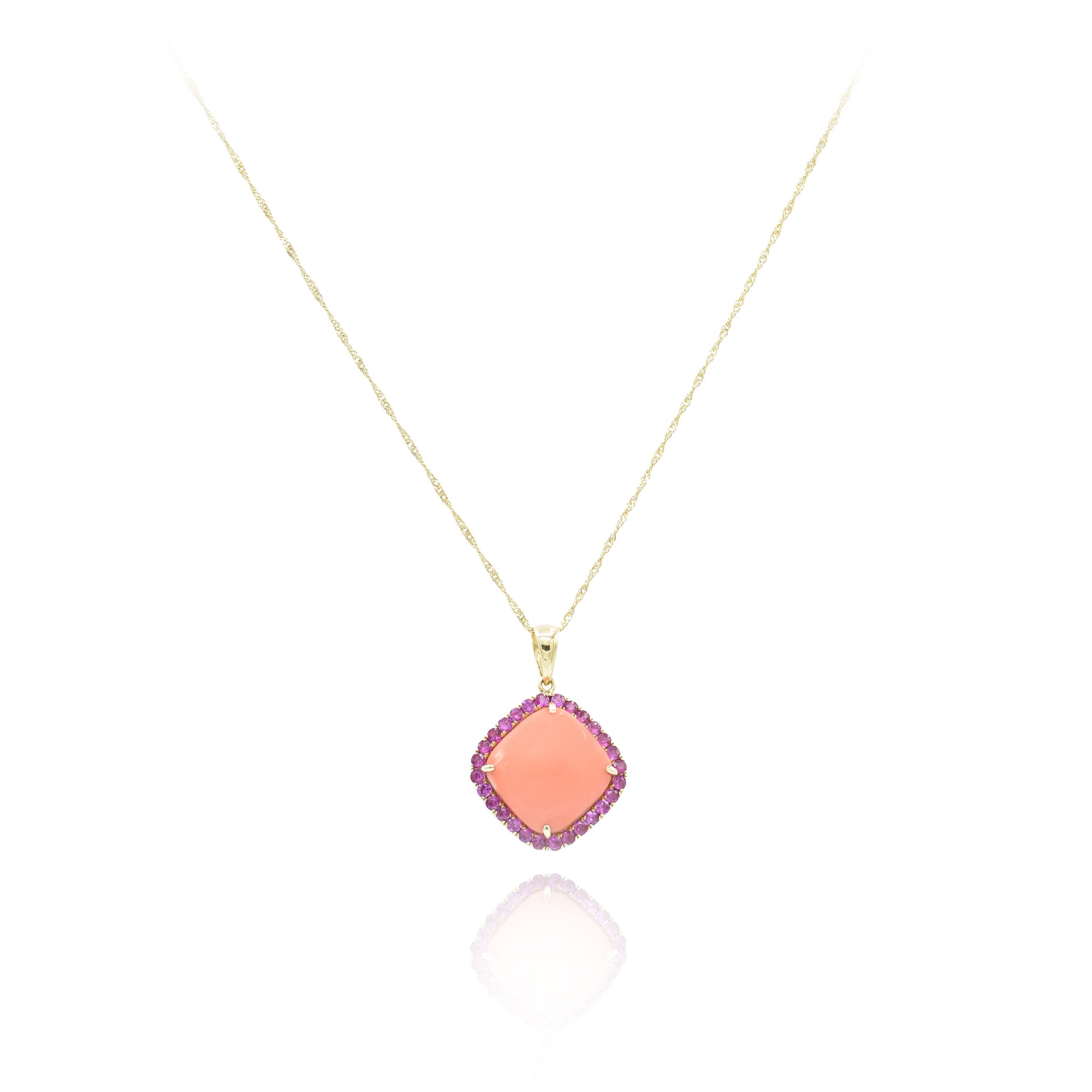 18kt Yellow Gold Coral and Pink Sapphire Pendant