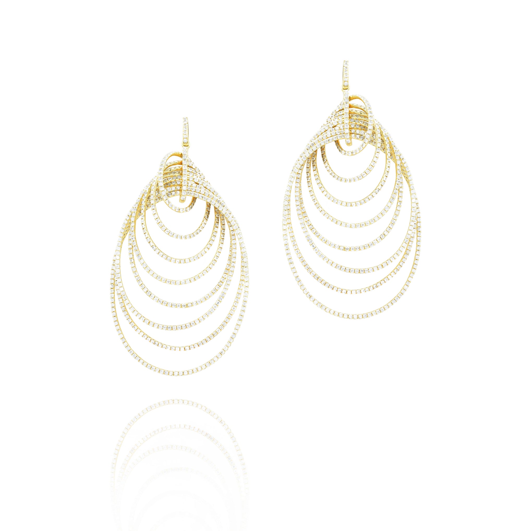 18KT Yellow Gold And Diamond Multi-Oval Drop Earrings