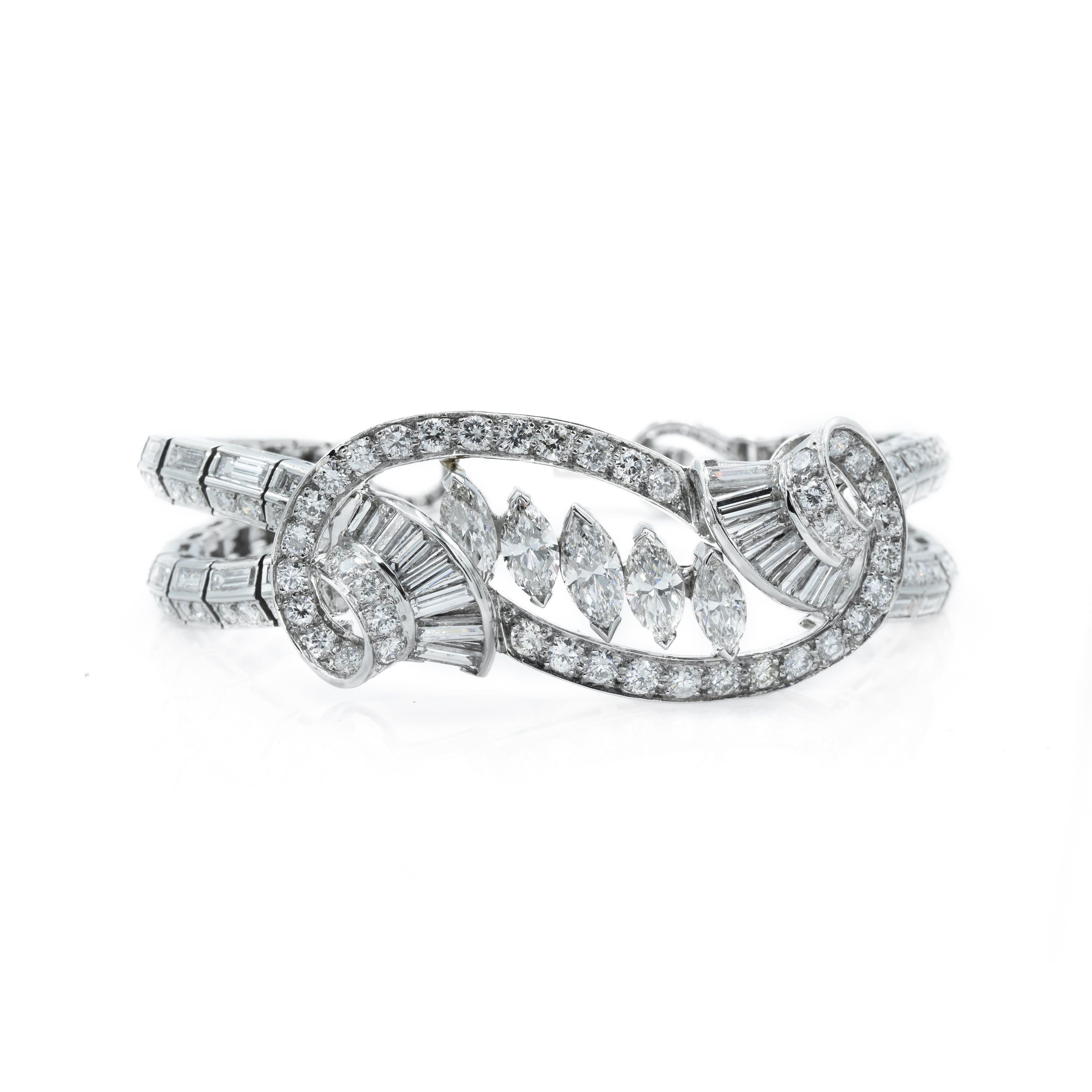 Estate 1950s Platinum And Diamond Bracelet