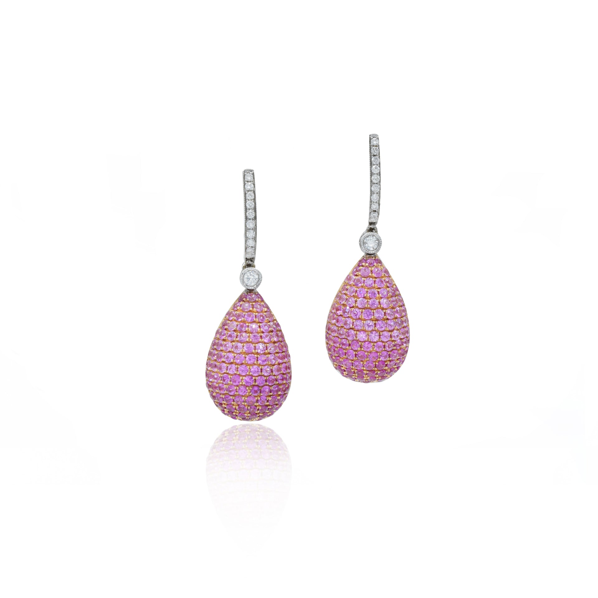 18KT Rose Gold Pink Sapphire And Diamond Drop Earrings