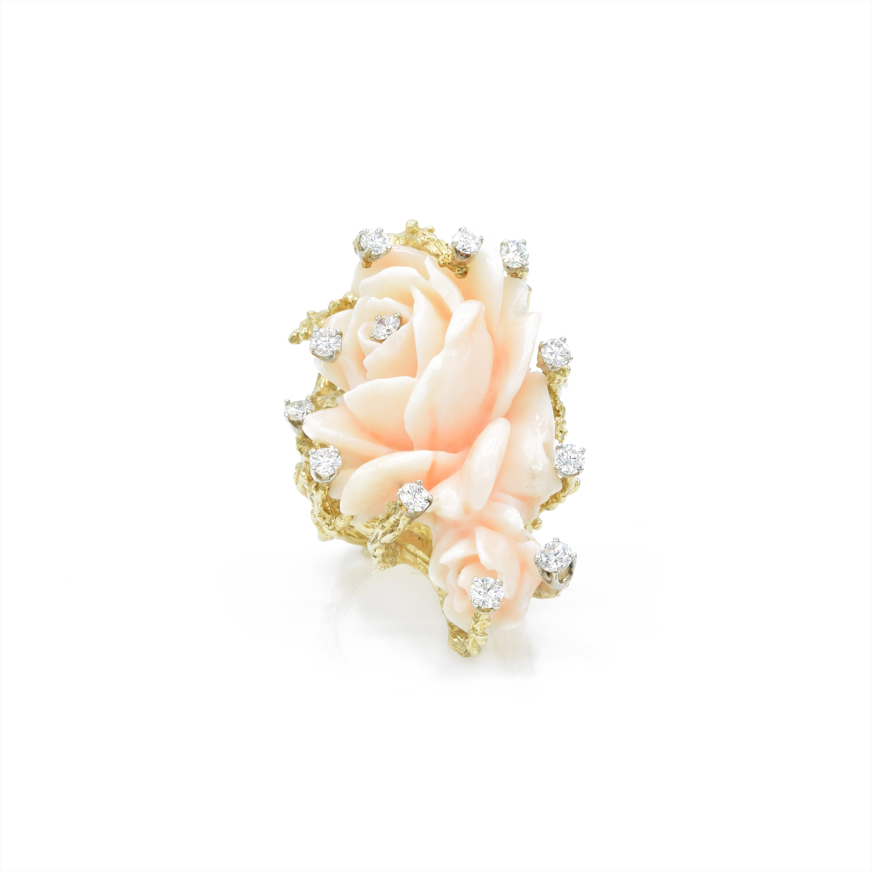 Estate 18KT Yellow Gold Coral Rose Flower Ring