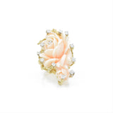 Estate 18KT Yellow Gold Coral Rose Flower Ring