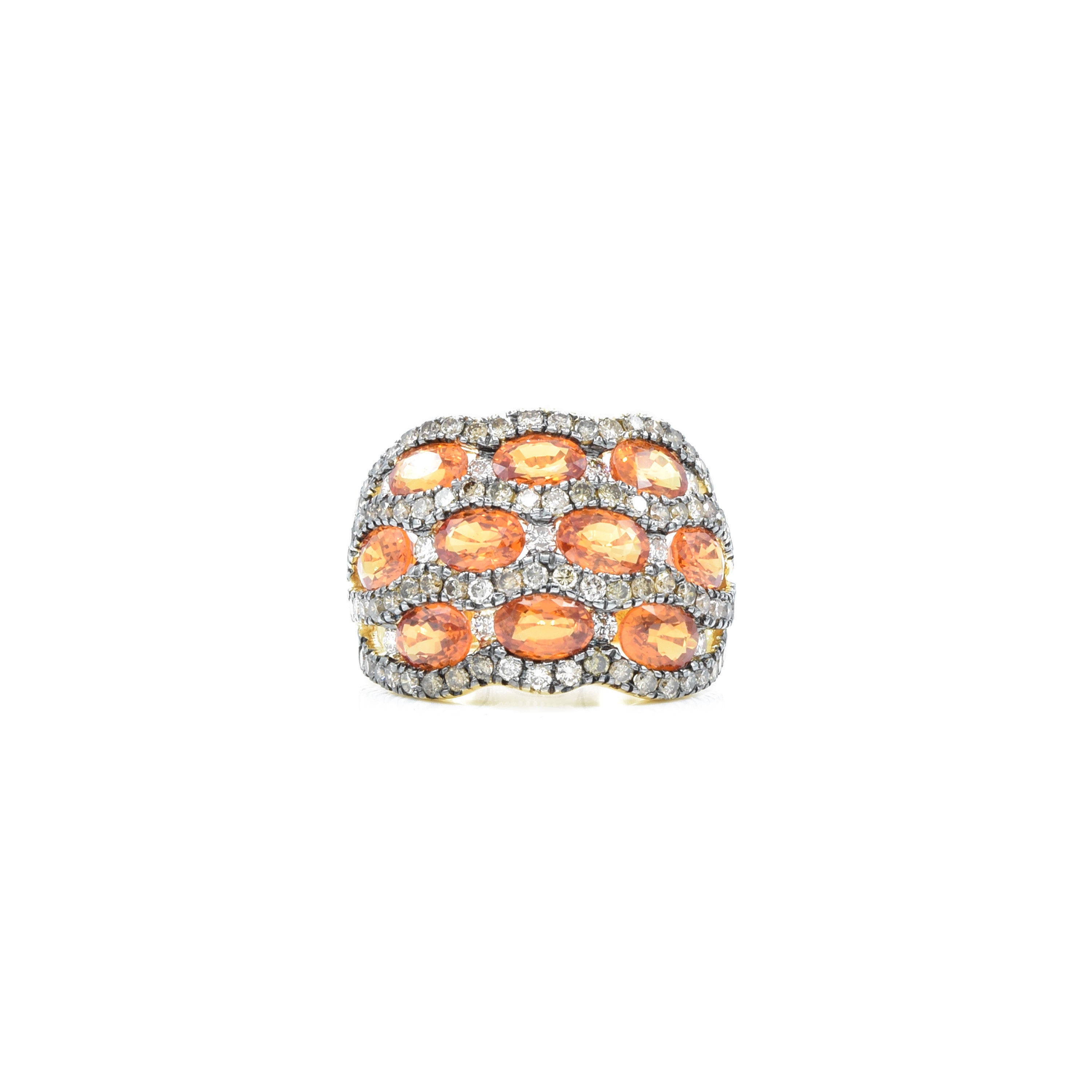 18kt Yellow Gold Champagne Diamond and Orange Sapphire Ring