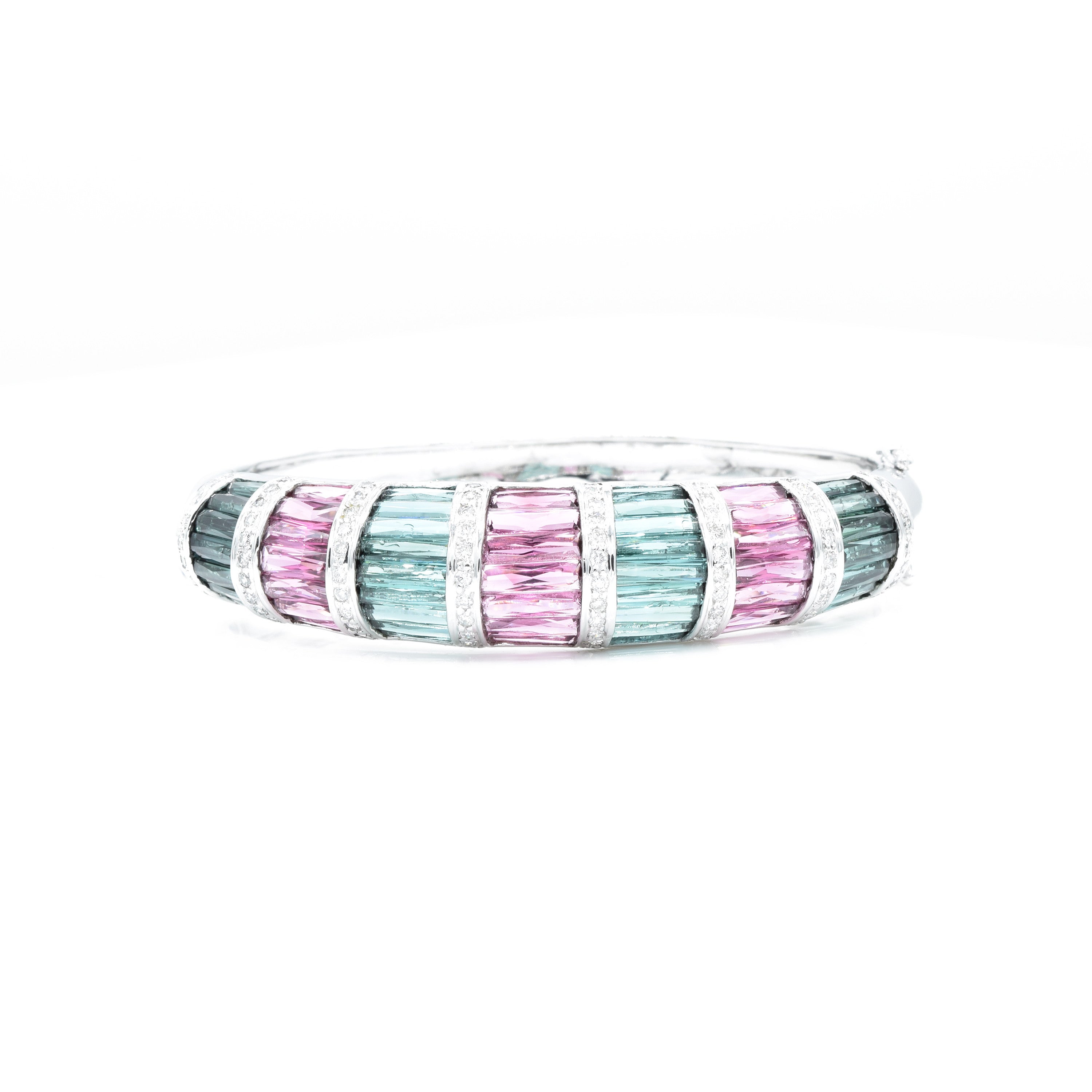 18kt White Gold Pink and Green Tourmaline with Diamond Bangle
