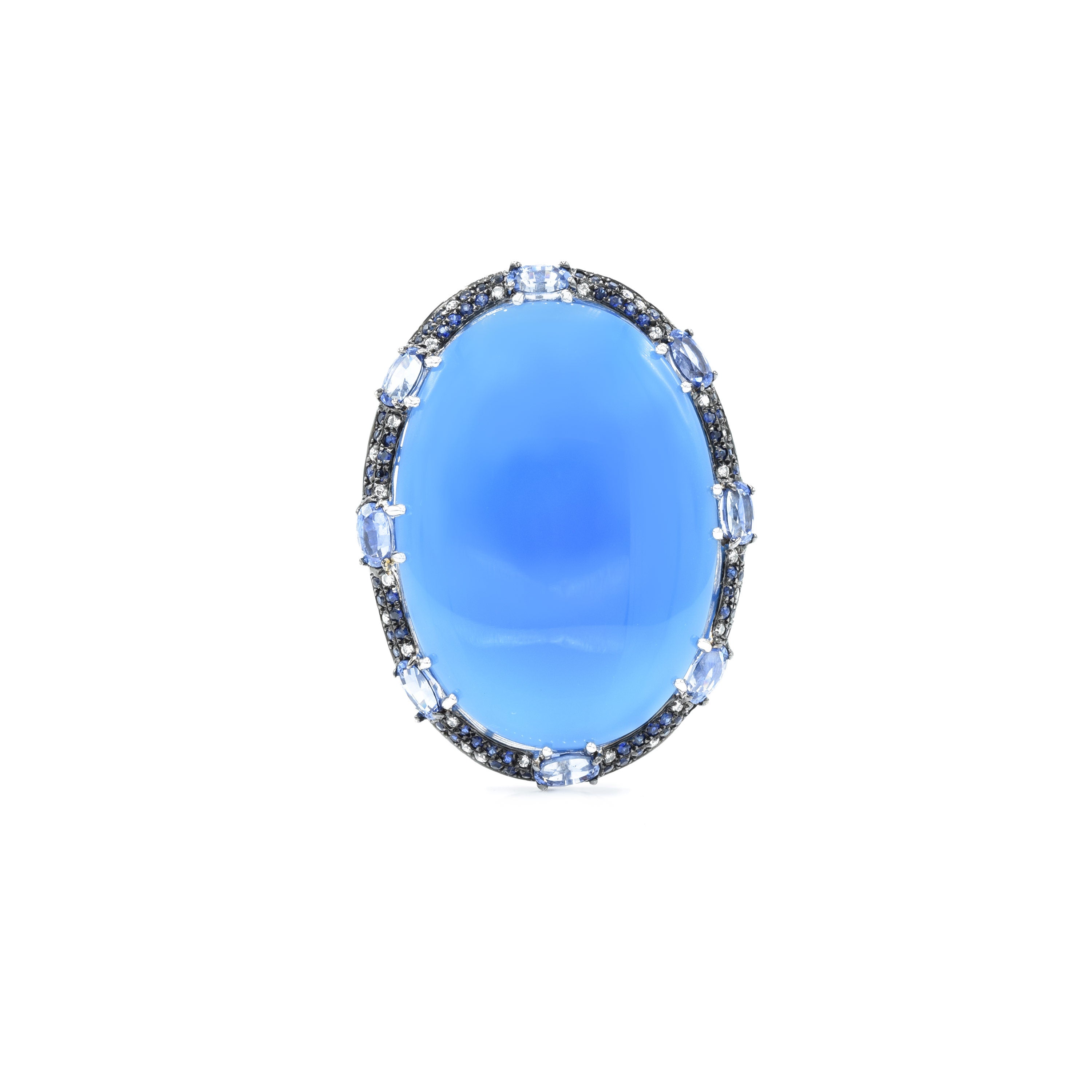 18kt White Gold Blue Agate Sapphire and Diamond Ring
