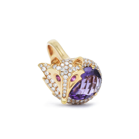 Fox Ring with Amethyst, Ruby, and Diamond