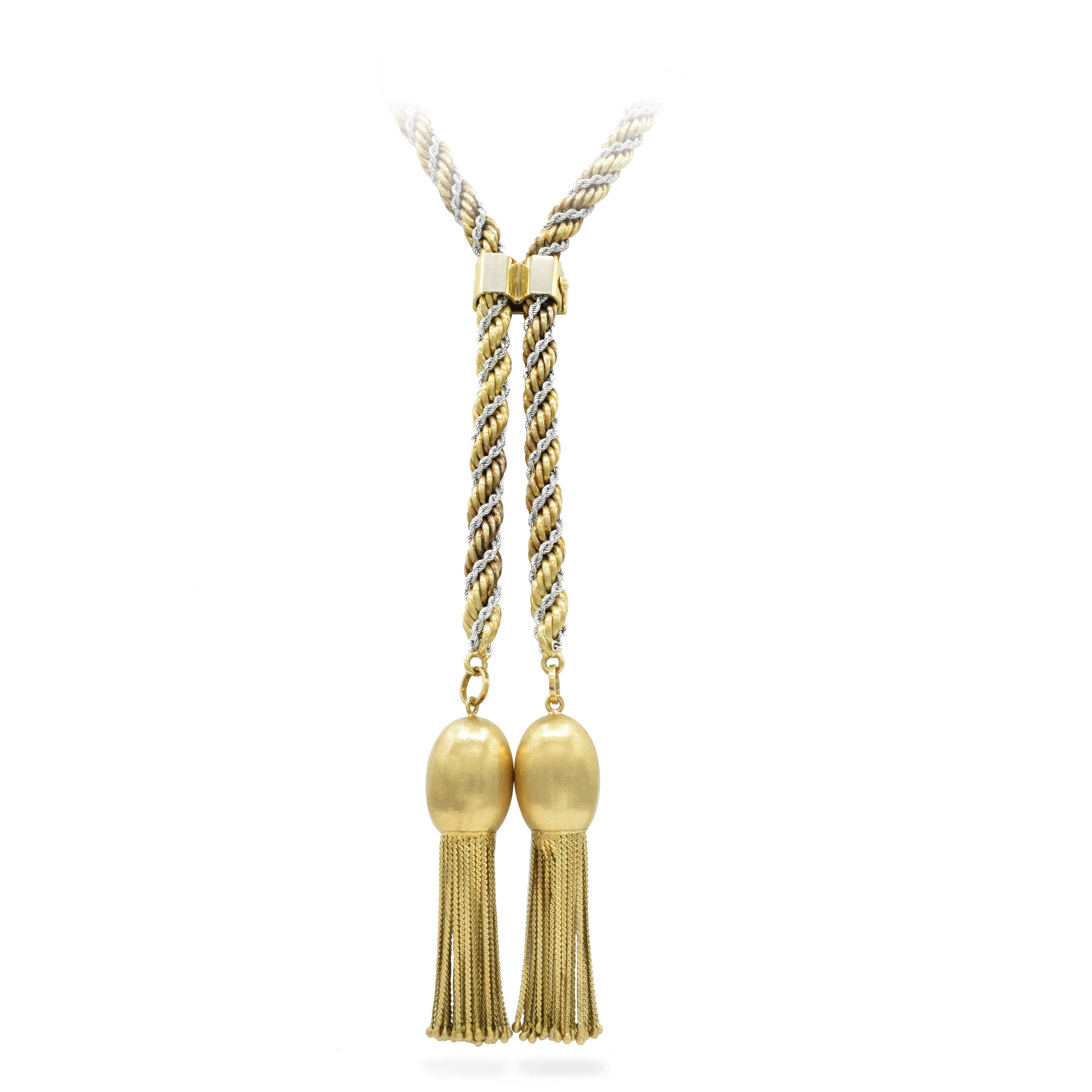 Vintage 1960s 18KT Yellow And White Gold Rope Necklace