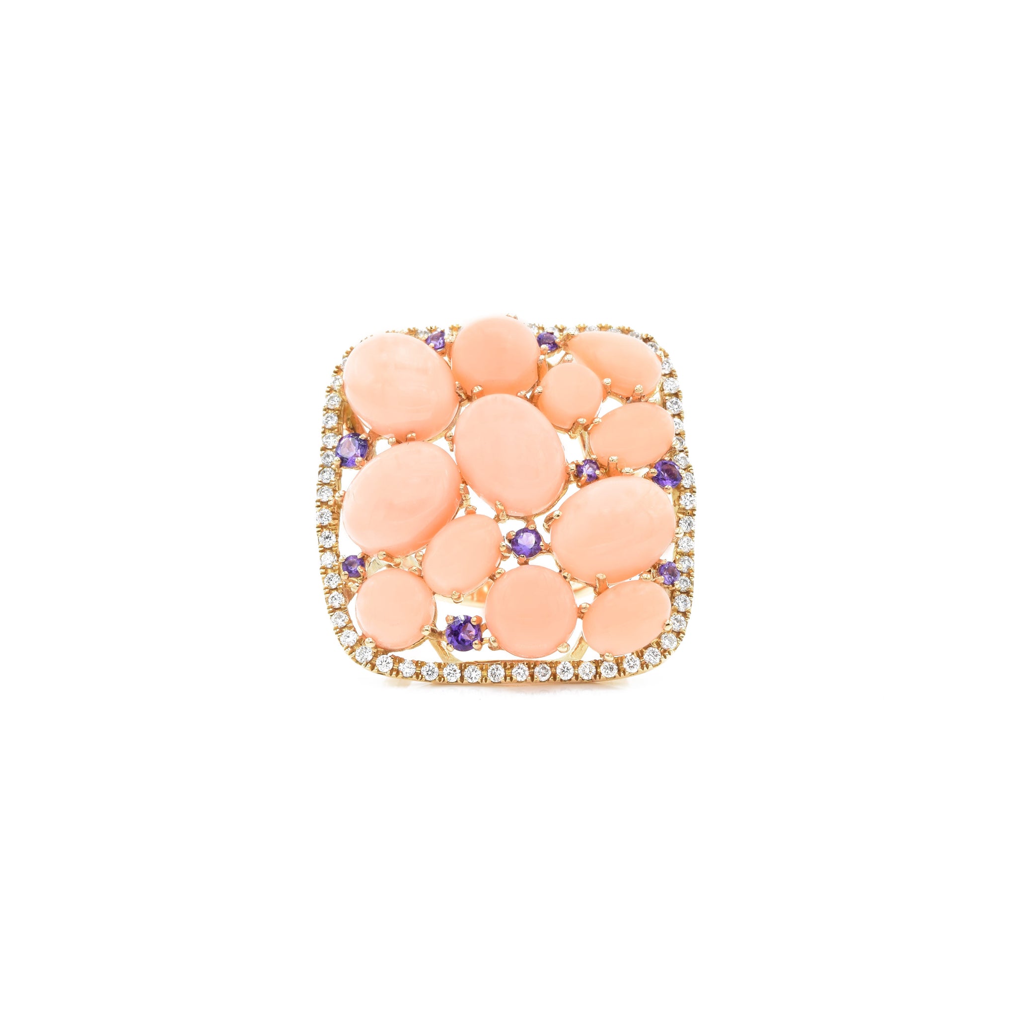 18kt Rose Gold Coral and Amethyst with Diamond Ring