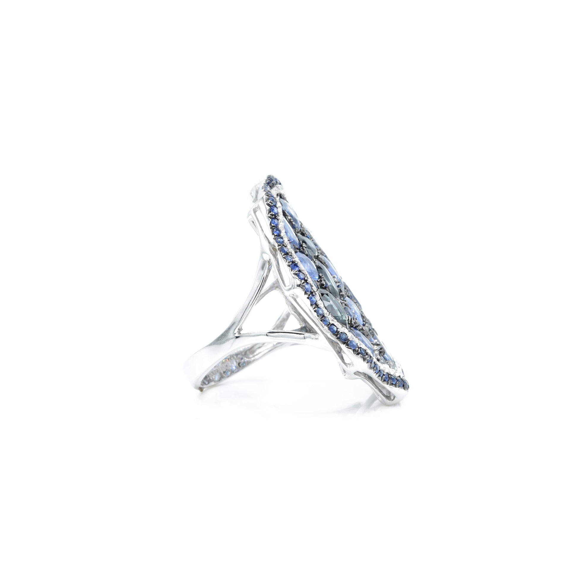 18kt White Gold Multi-cut Sapphire with Diamond Free Form Ring
