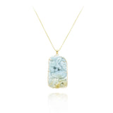 Estate 14KT Yellow Gold Multi-Colored Carved Jade Dragon Pendant