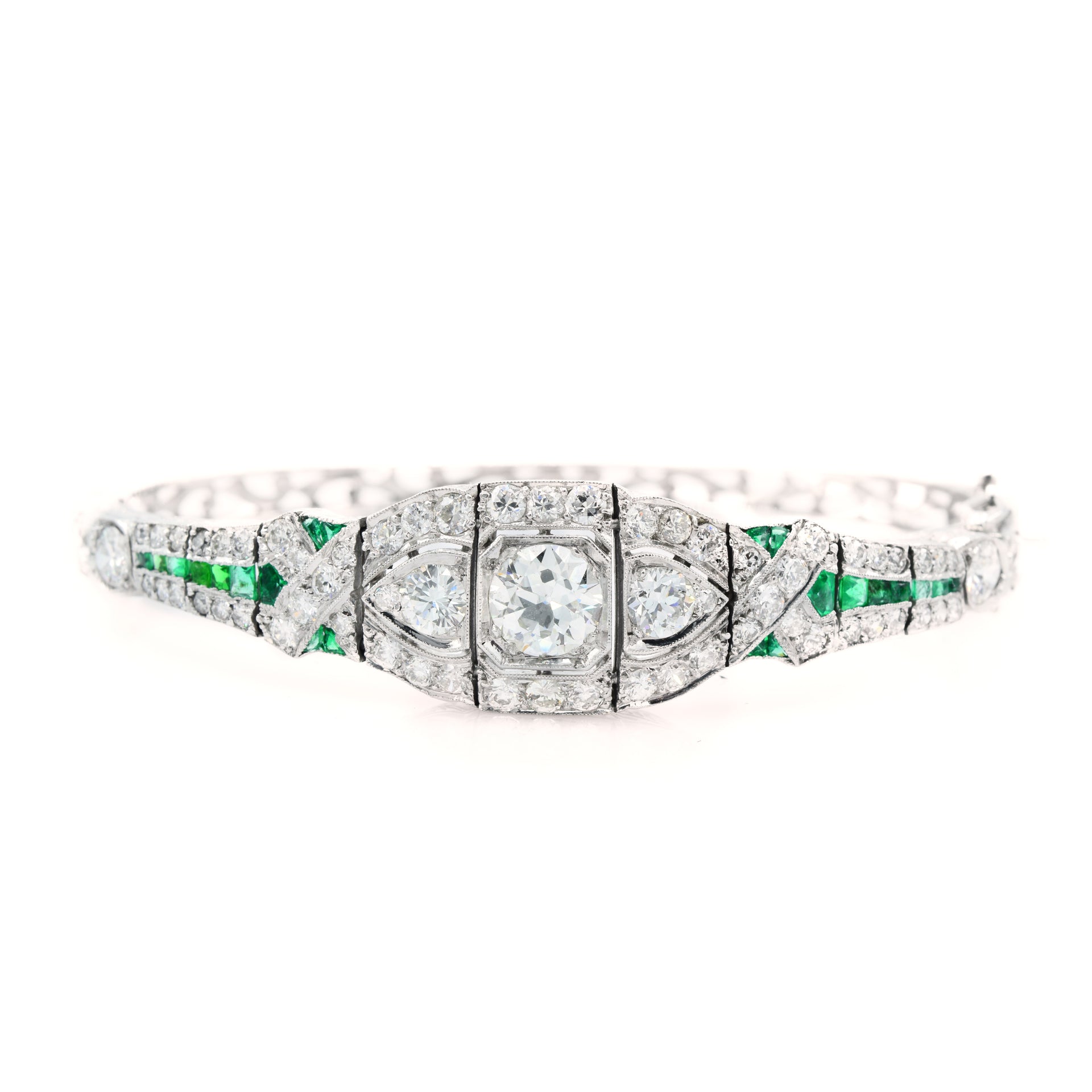 Estate Diamond And Emerald Bangle