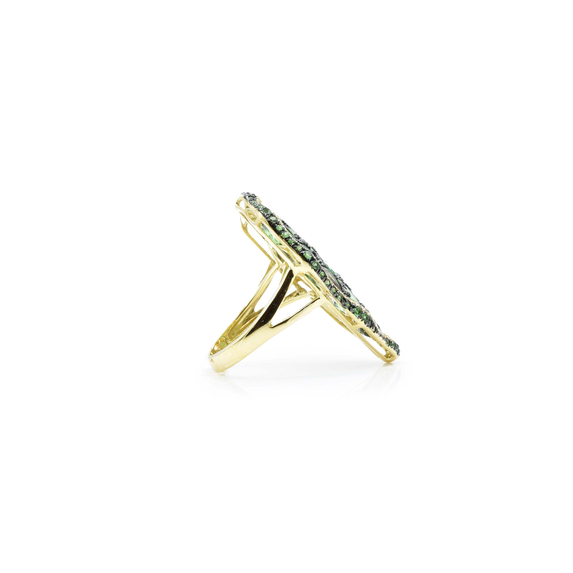 18KT Yellow Gold Green Garnet Sapphire And Diamond Ring