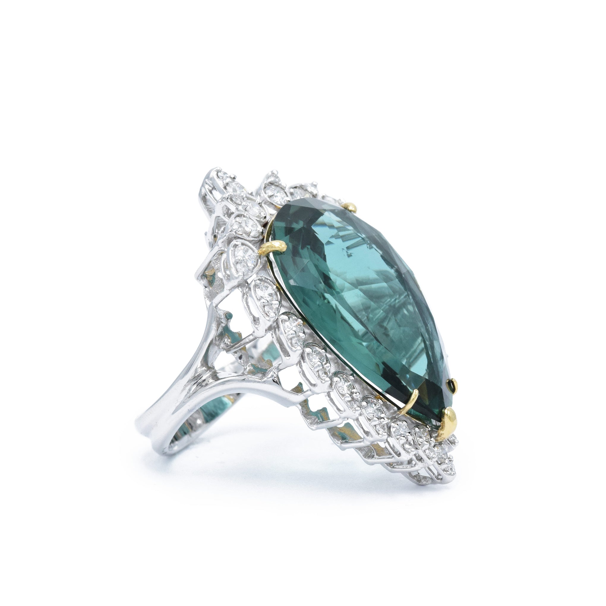 Estate 18KT White Gold Apatite And Diamond Cocktail Ring