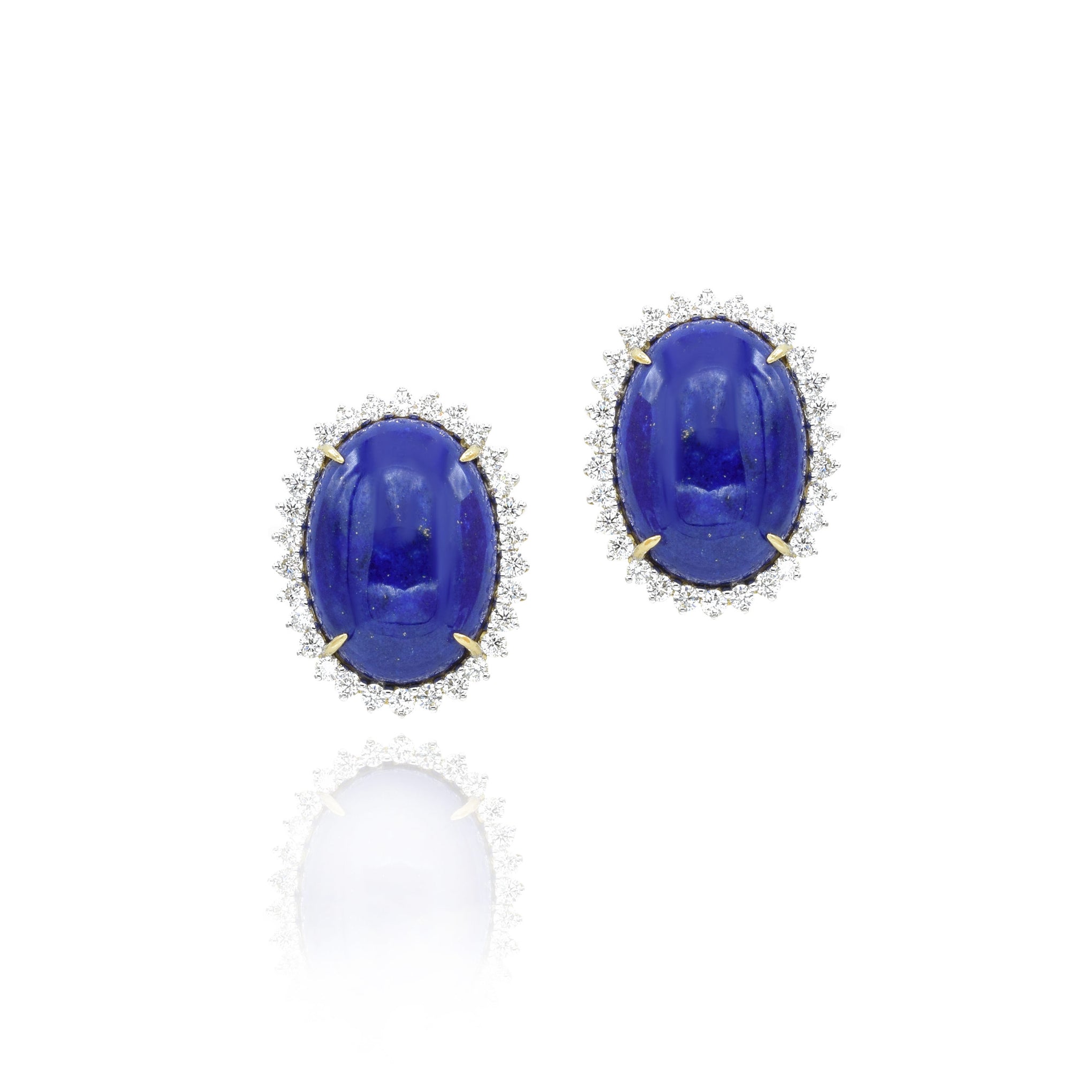 18KT Yellow Gold Lapis And Diamond Earrings
