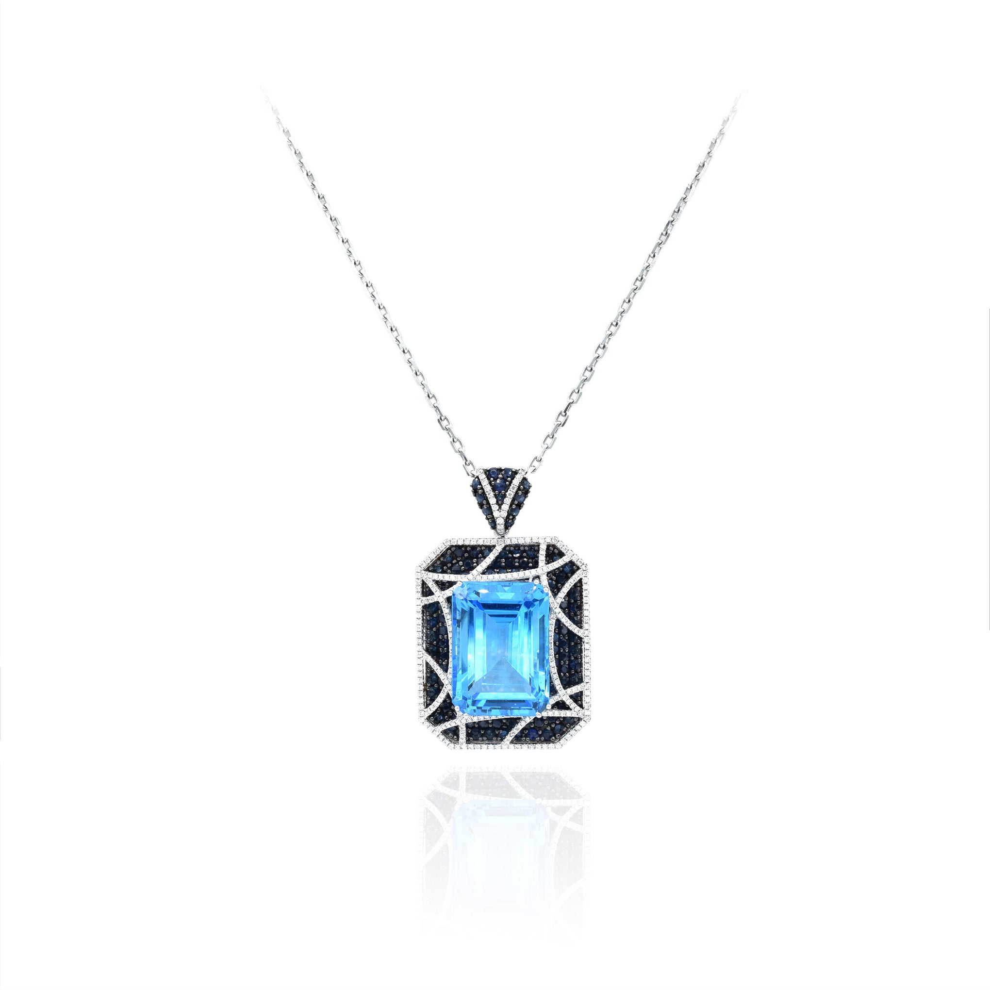 Blue Topaz, Sapphire and Diamond Pendant