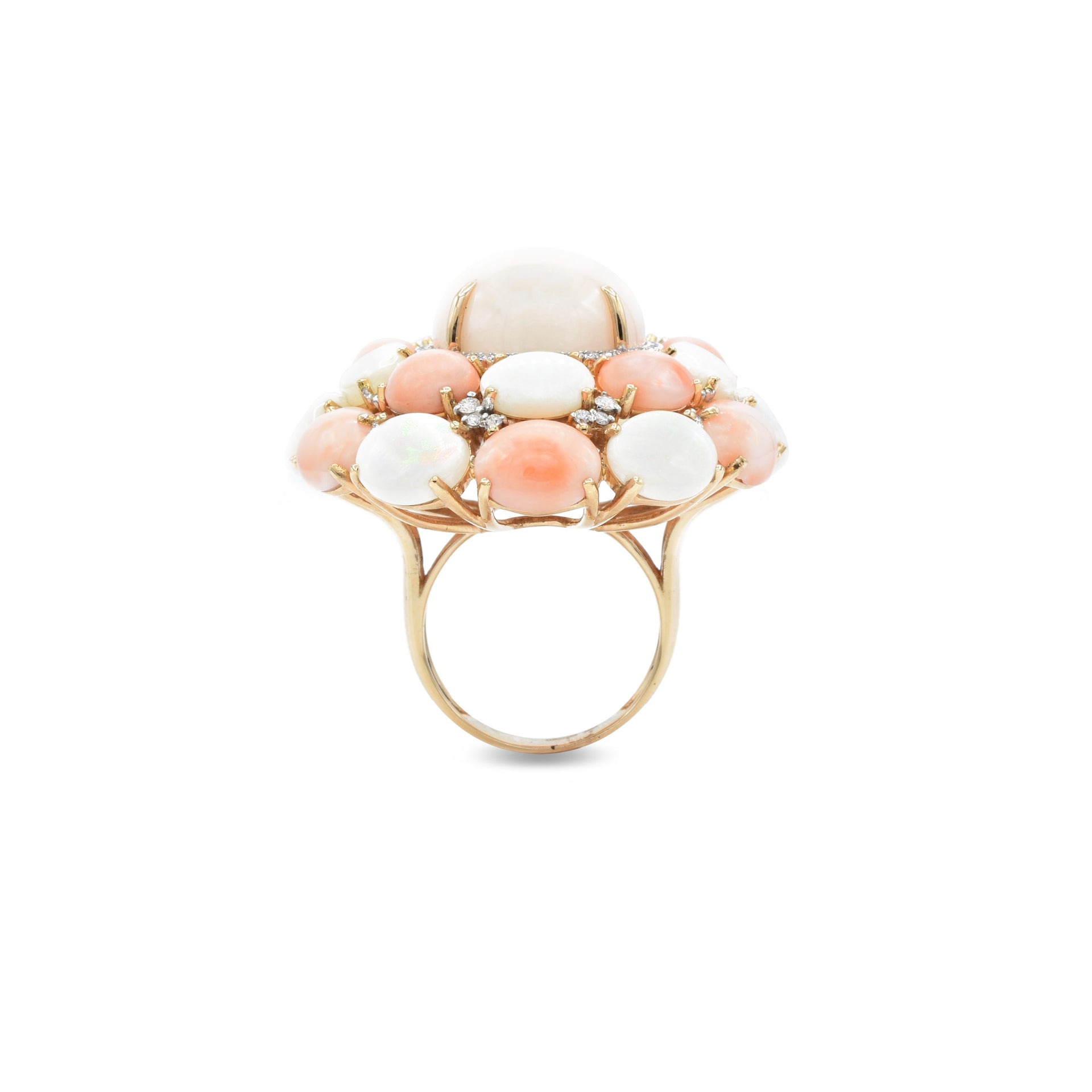 18KT Rose Gold Angel Coral And Opal With Diamond Ring