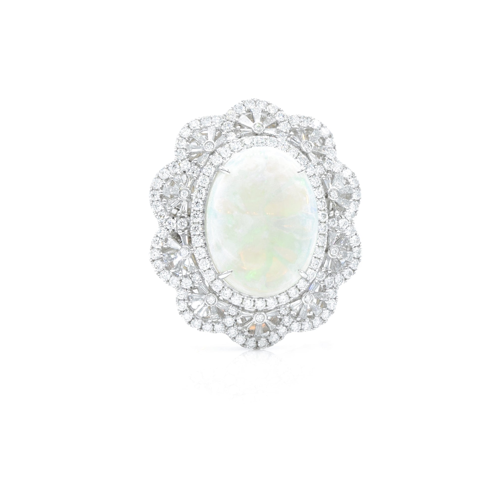 18kt White Gold Opal Center Ring with Diamonds