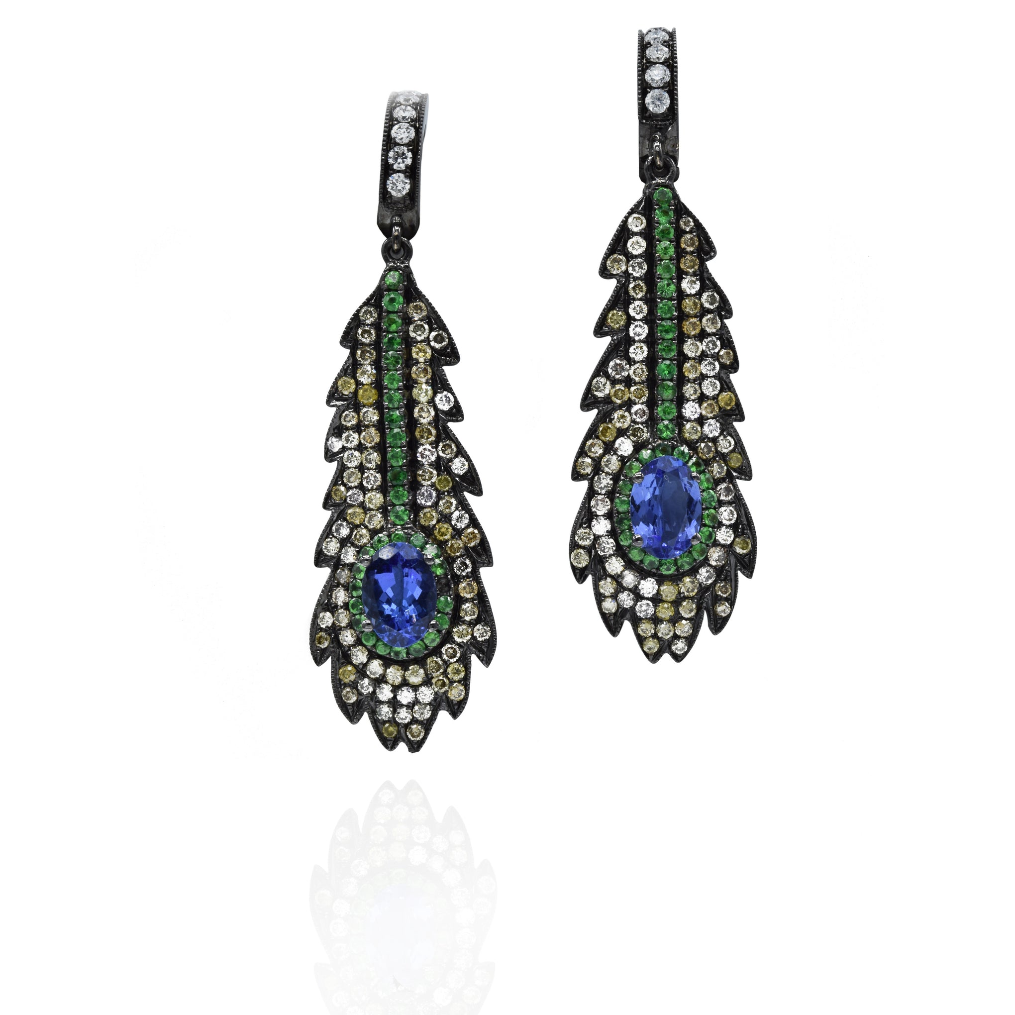18KT Tanzanite Diamond Peacock Feather Earrings