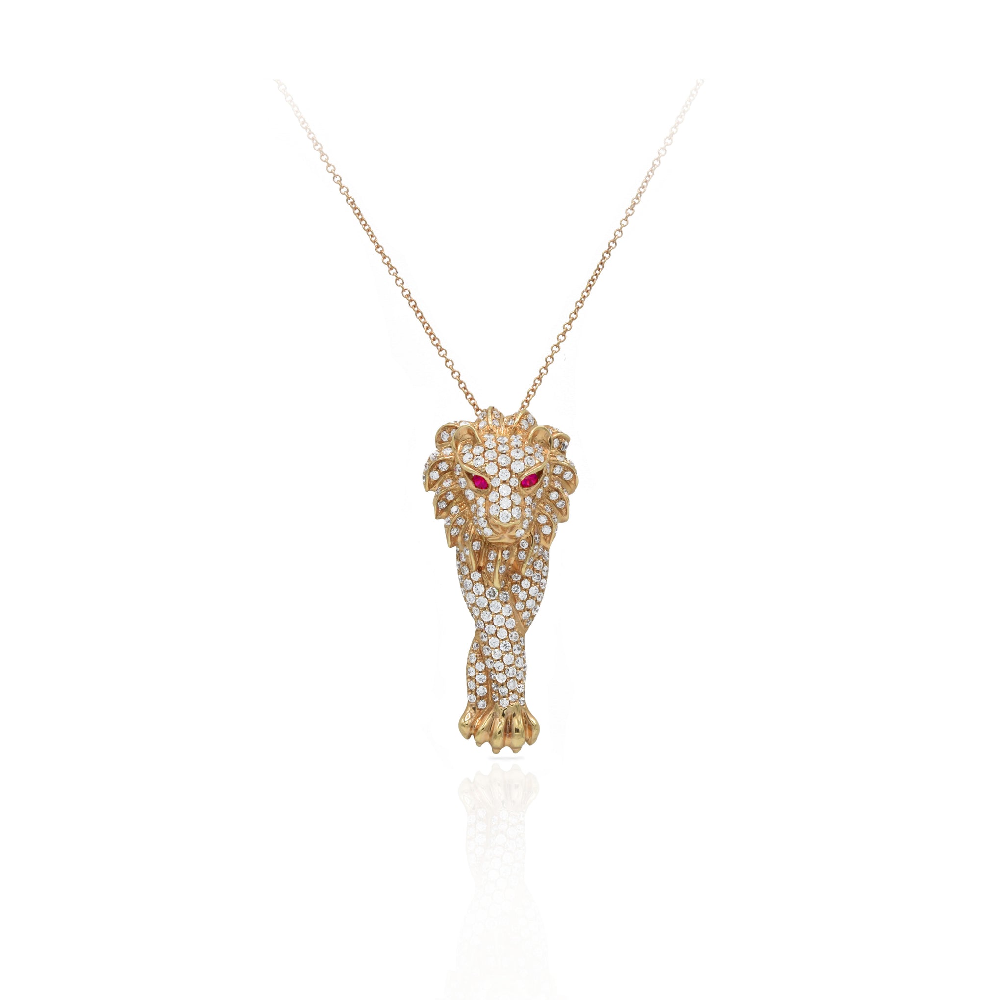 18KT Rose Gold Round-Cut Diamond And Ruby Lion Pendant