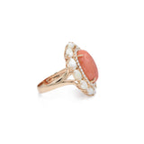 18kt Rose Gold Coral and Opal, Diamond Ring