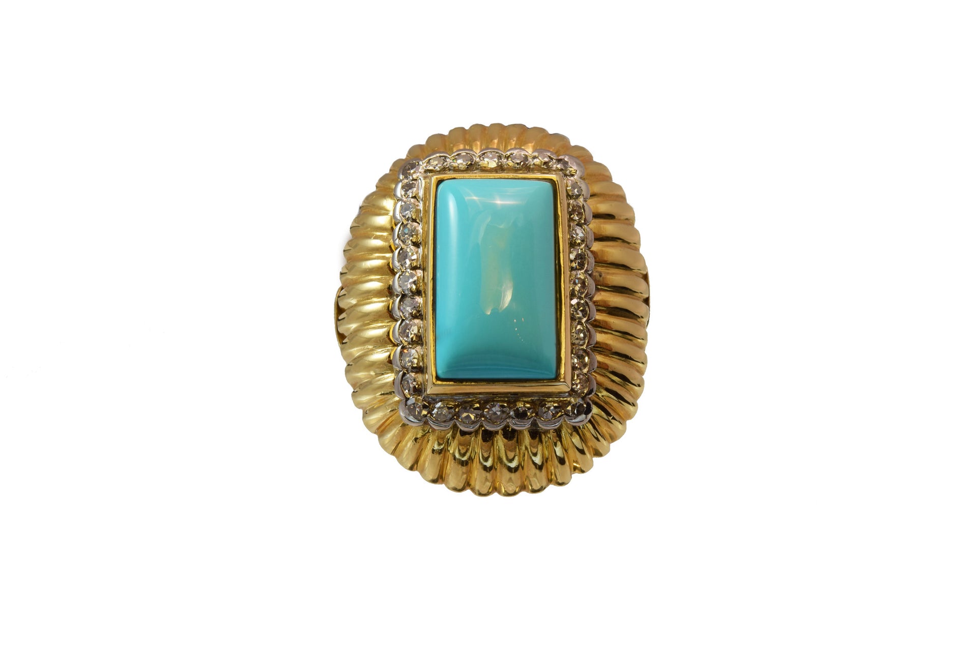 Estate Ring 18kt Gold and Natural Turquoise with .50ct Diamonds