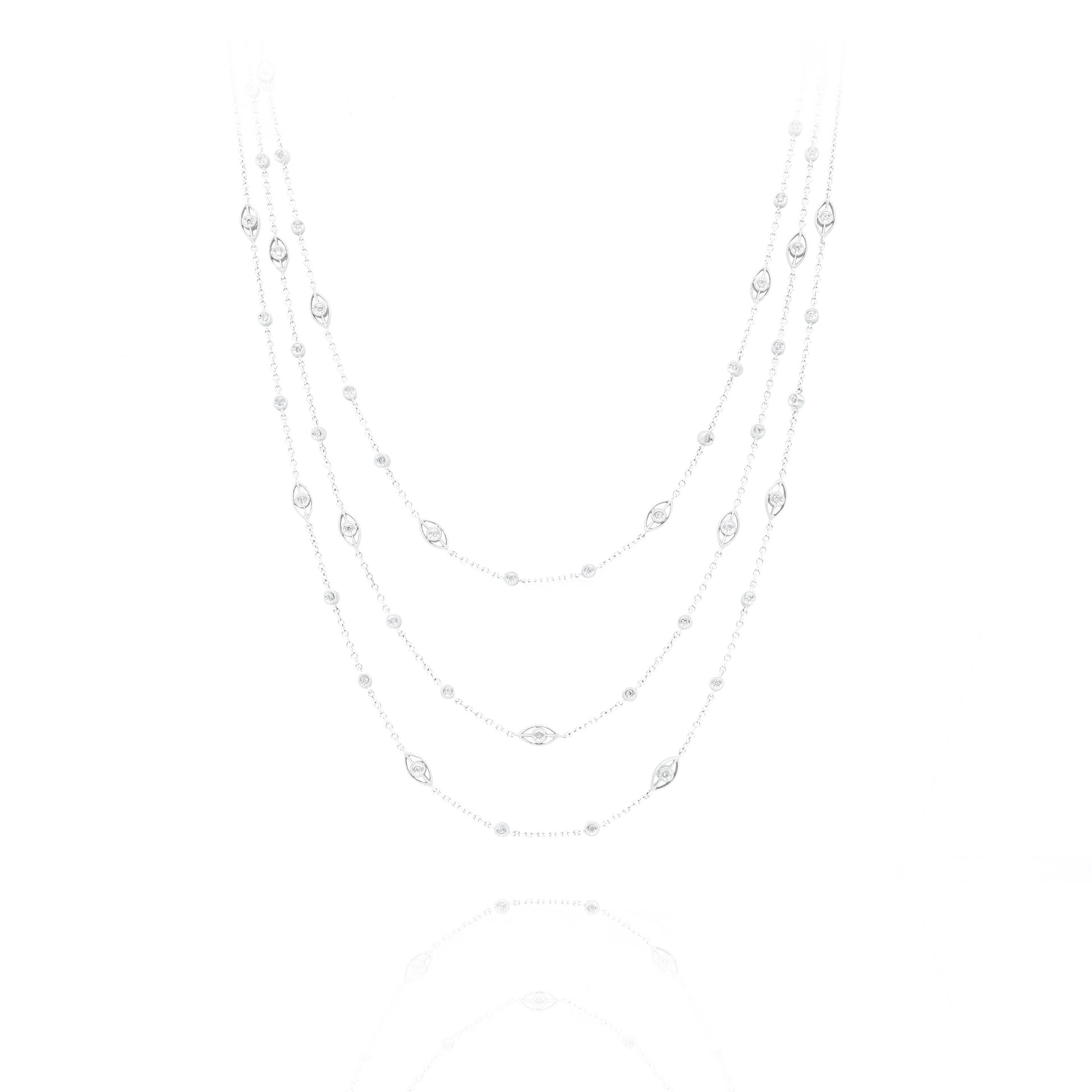 14KT White Gold Diamond Scattered Triple Strand Necklace