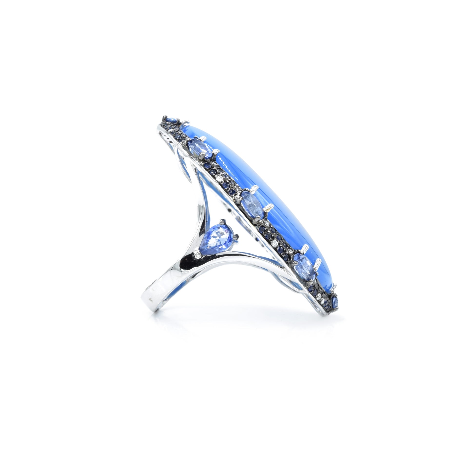 18kt White Gold Blue Agate Sapphire and Diamond Ring