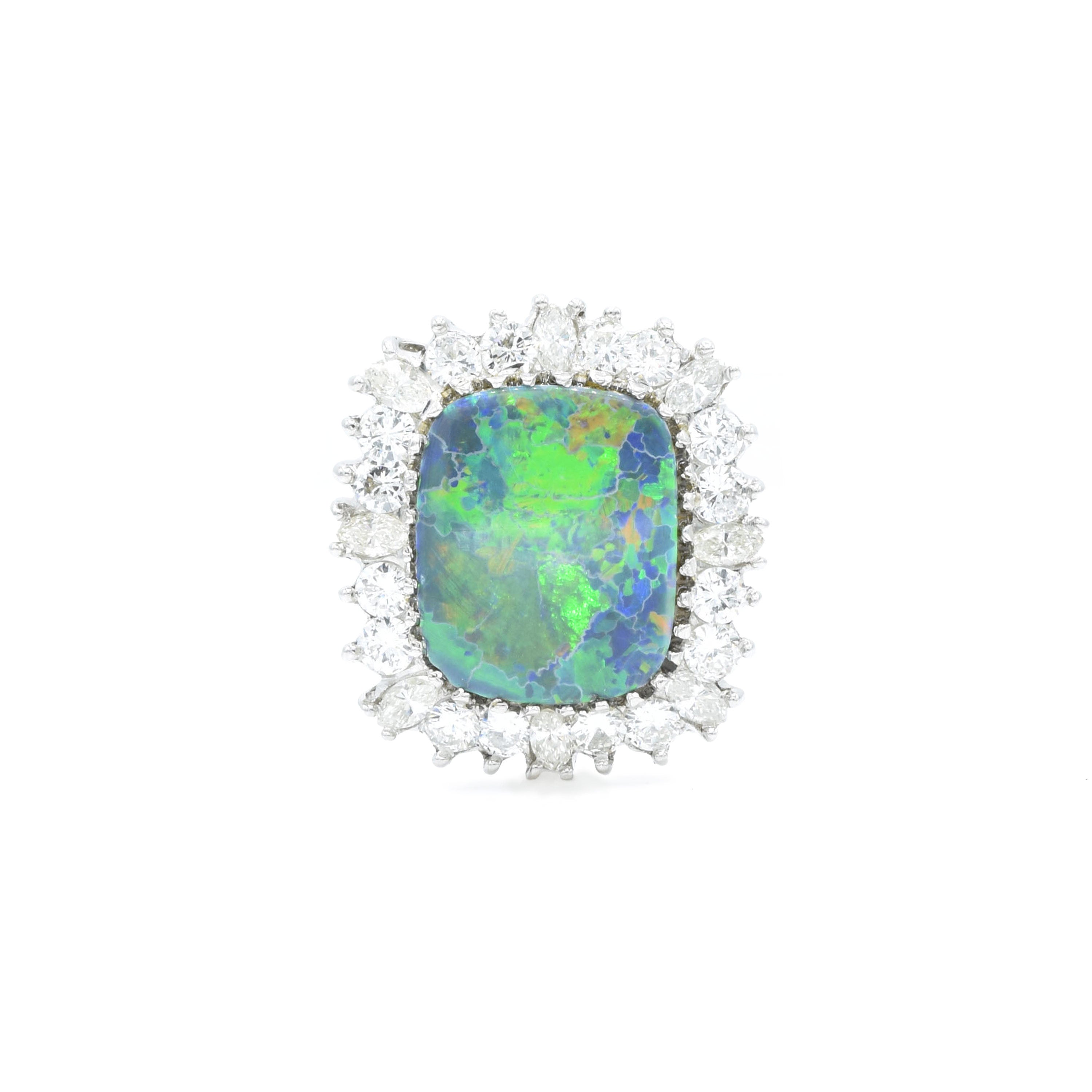 Estate Platinum Black Opal and Diamond Ring and Convertible Pendant